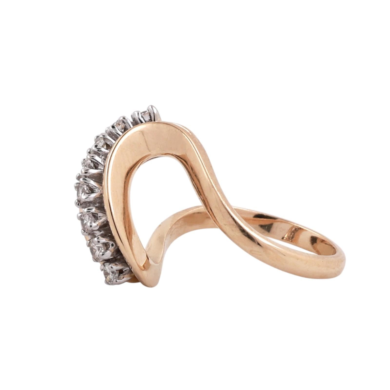 Estate Diamond Swirl Statement Ring Two Tone 14K Gold 0.50CTW Size 5.75