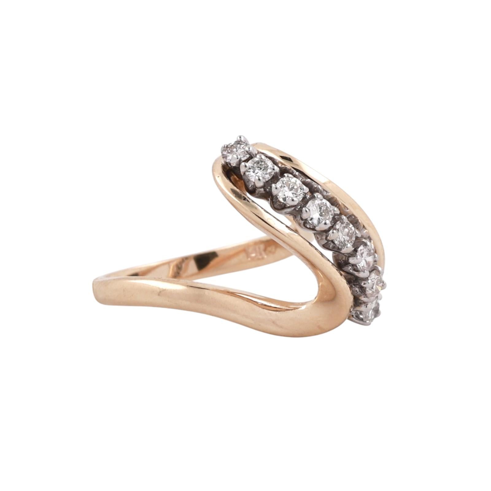 Estate Diamond Swirl Statement Ring Two Tone 14K Gold 0.50CTW Size 5.75