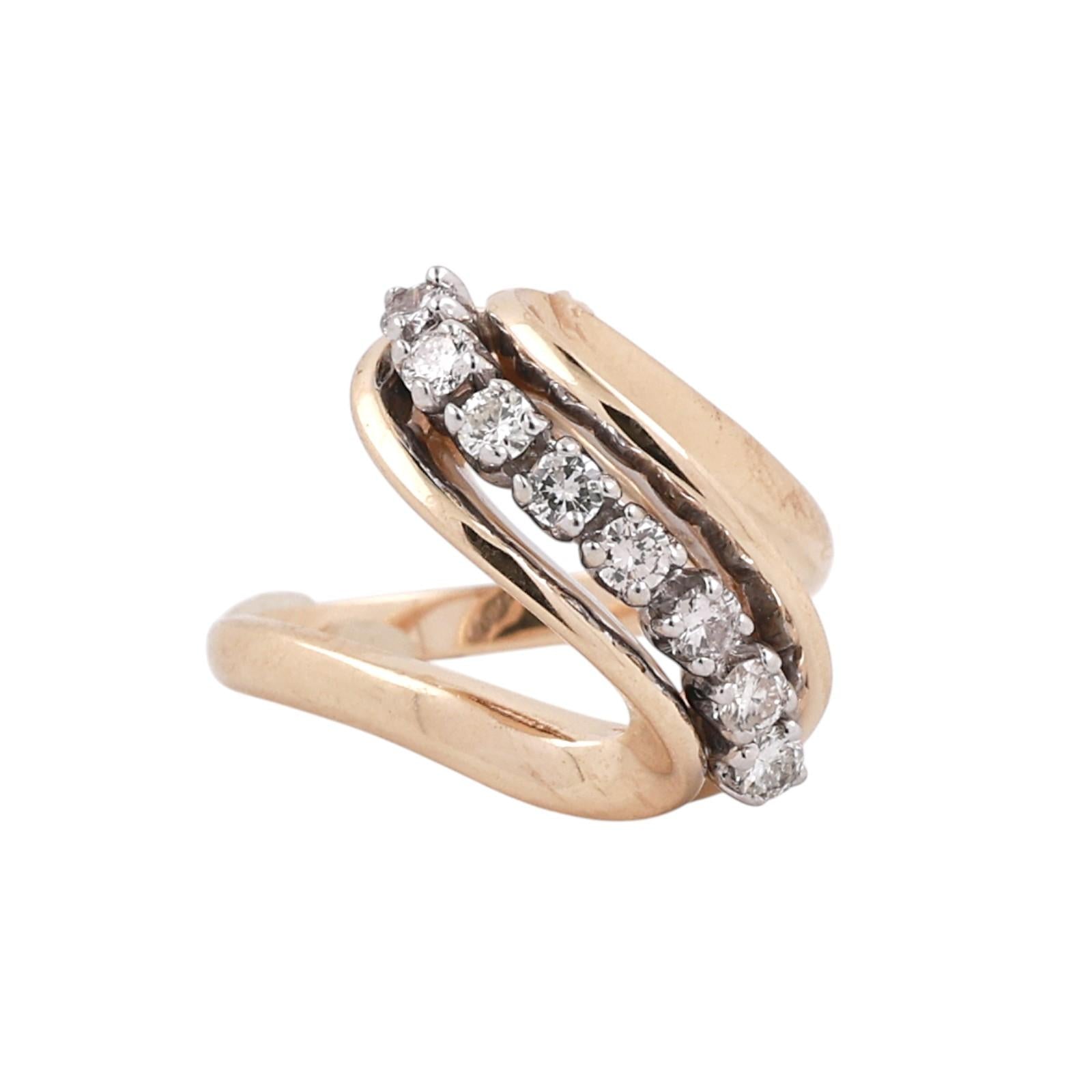 Estate Diamond Swirl Statement Ring Two Tone 14K Gold 0.50CTW Size 5.75