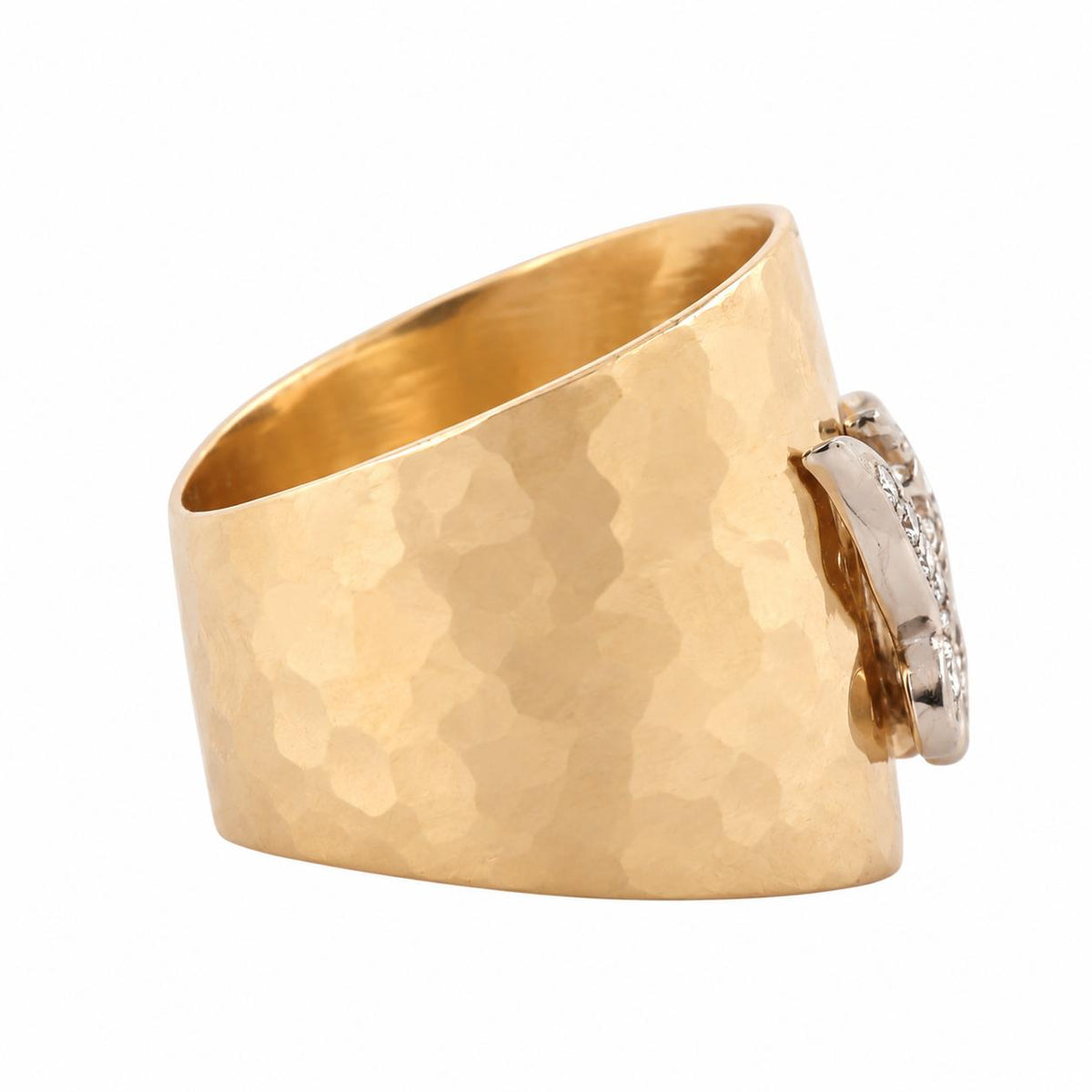 Natural Diamond Butterfly Wide Band Ring Two Tone Hammered Gold 0.20 CTW Size 6