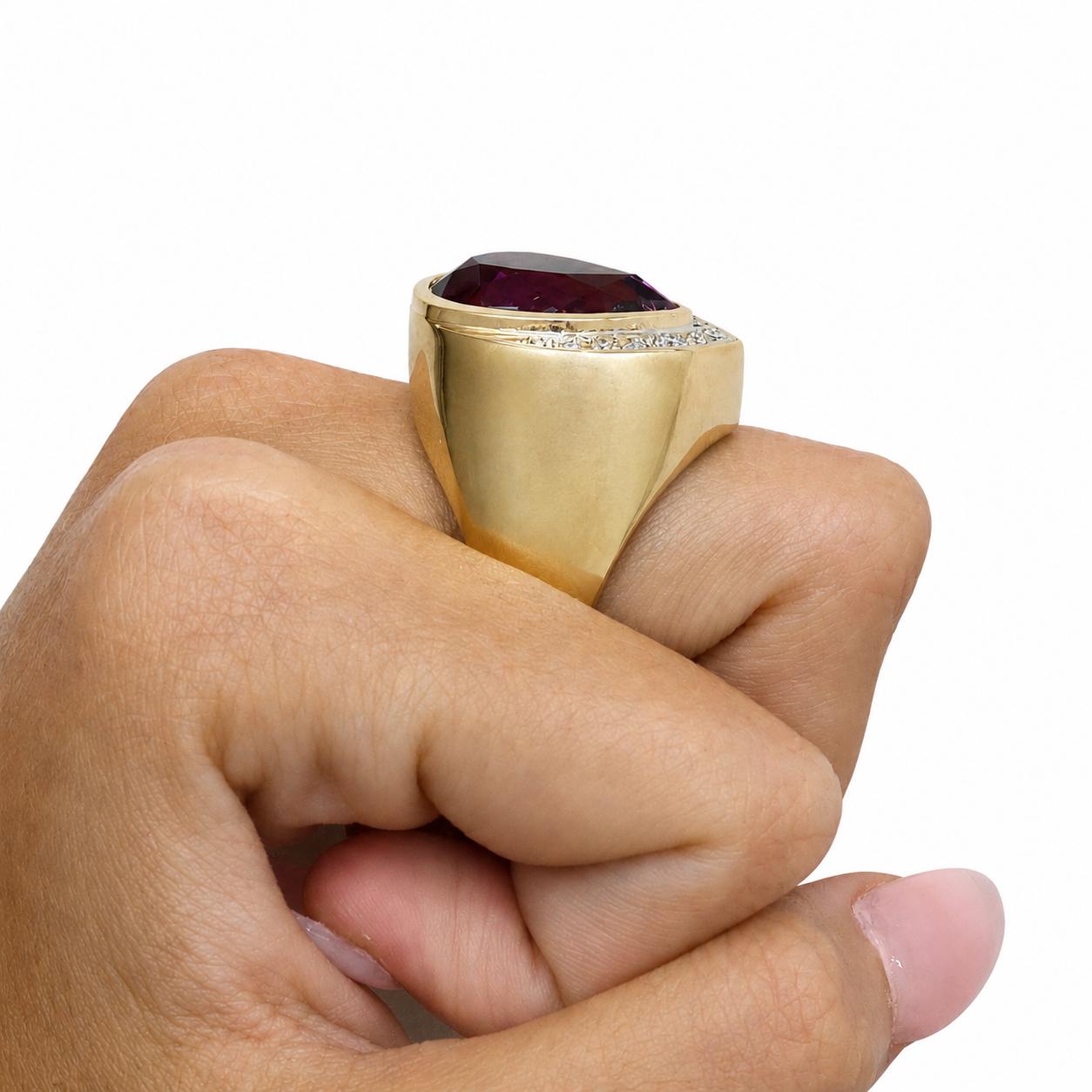 14K Two Tone Gold 7.62CTW Amethyst Diamond Pear Statement Ring 7.25CT Size 6