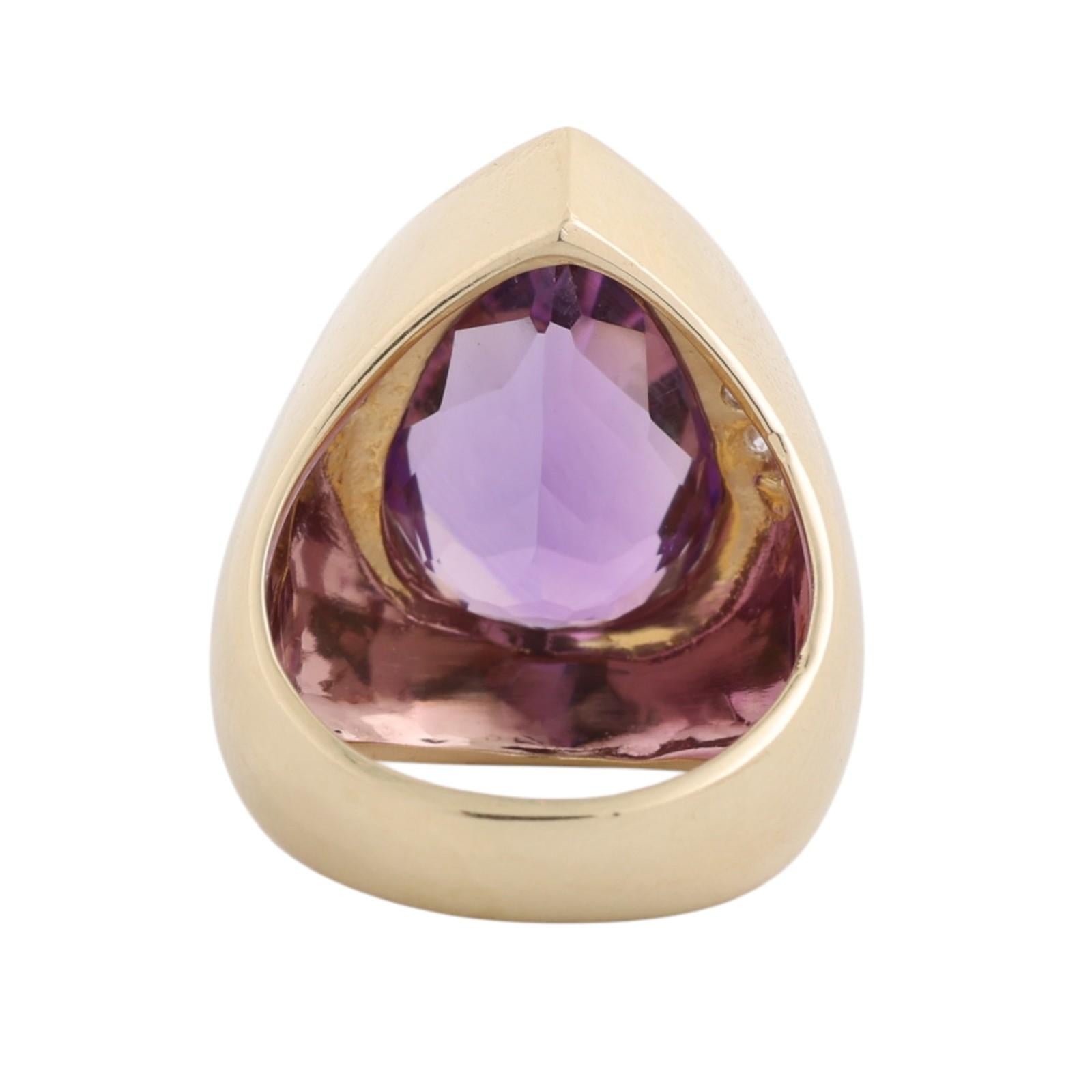 14K Two Tone Gold 7.62CTW Amethyst Diamond Pear Statement Ring 7.25CT Size 6