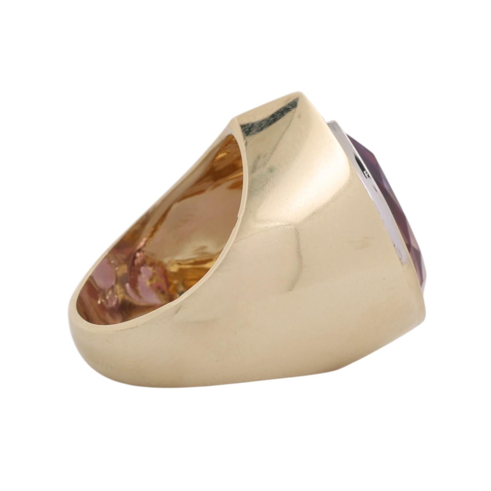 14K Two Tone Gold 7.62CTW Amethyst Diamond Pear Statement Ring 7.25CT Size 6