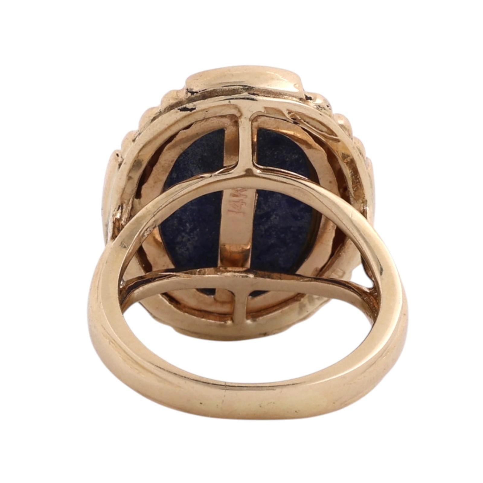 Two Tone Gold Lapis Lazuli Diamond Cocktail Ring Oval Cabochon Size 5.5