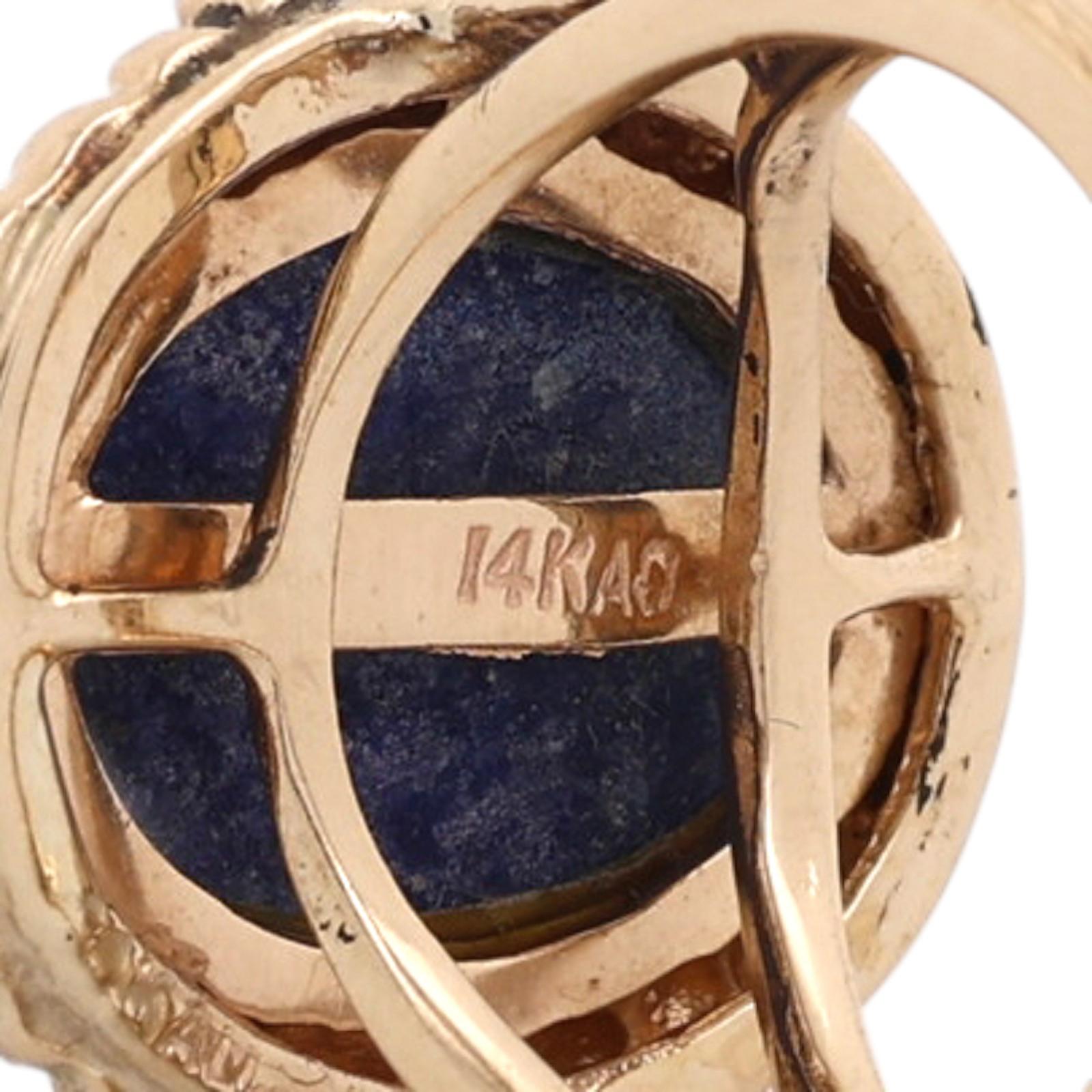 Two Tone Gold Lapis Lazuli Diamond Cocktail Ring Oval Cabochon Size 5.5