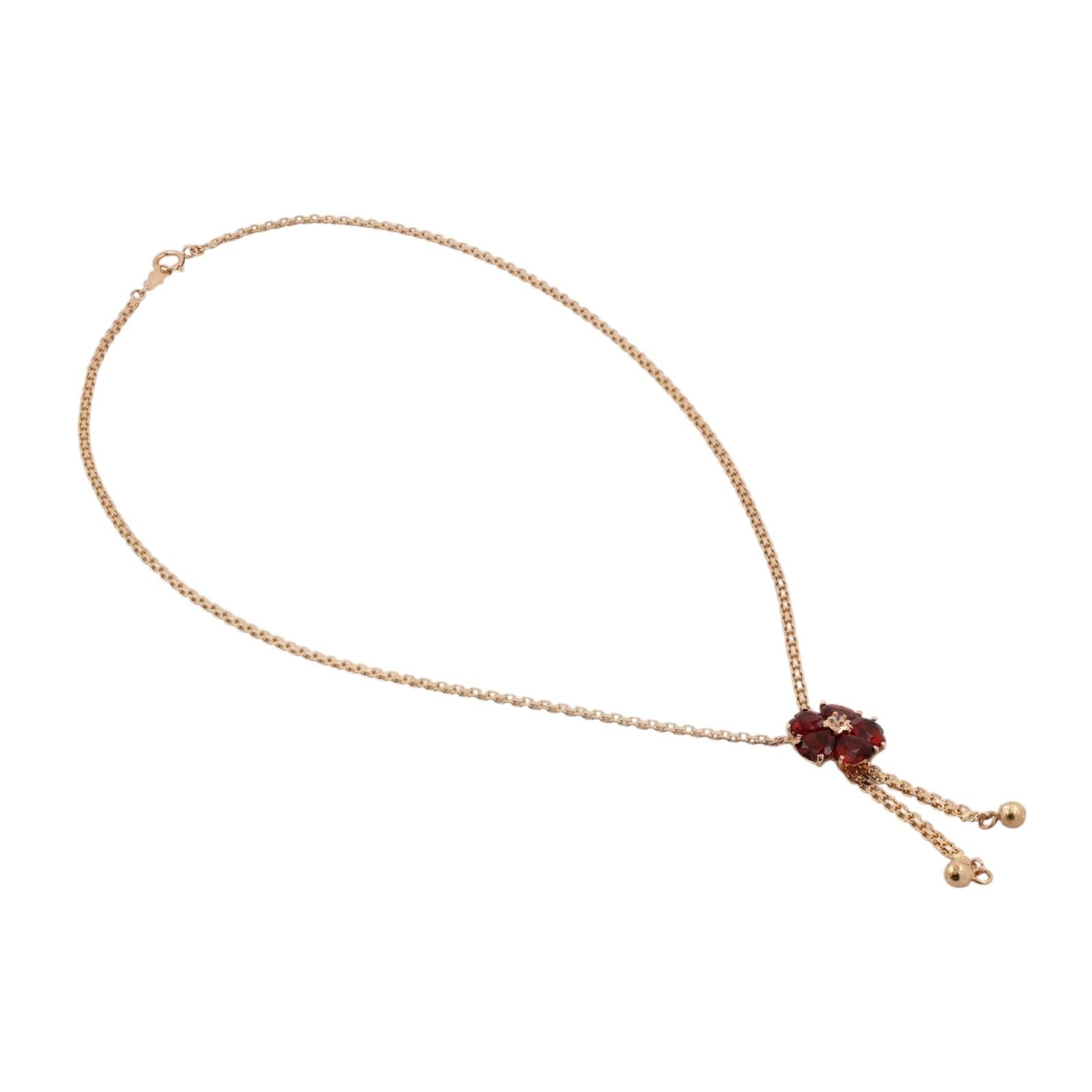 Yellow Gold Garnet Diamond Flower Necklace 4.75CTW Heart Garnets Estate 16.5in
