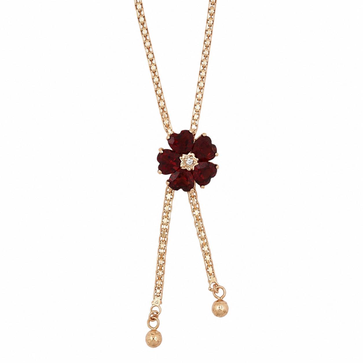 Yellow Gold Garnet Diamond Flower Necklace 4.75CTW Heart Garnets Estate 16.5in