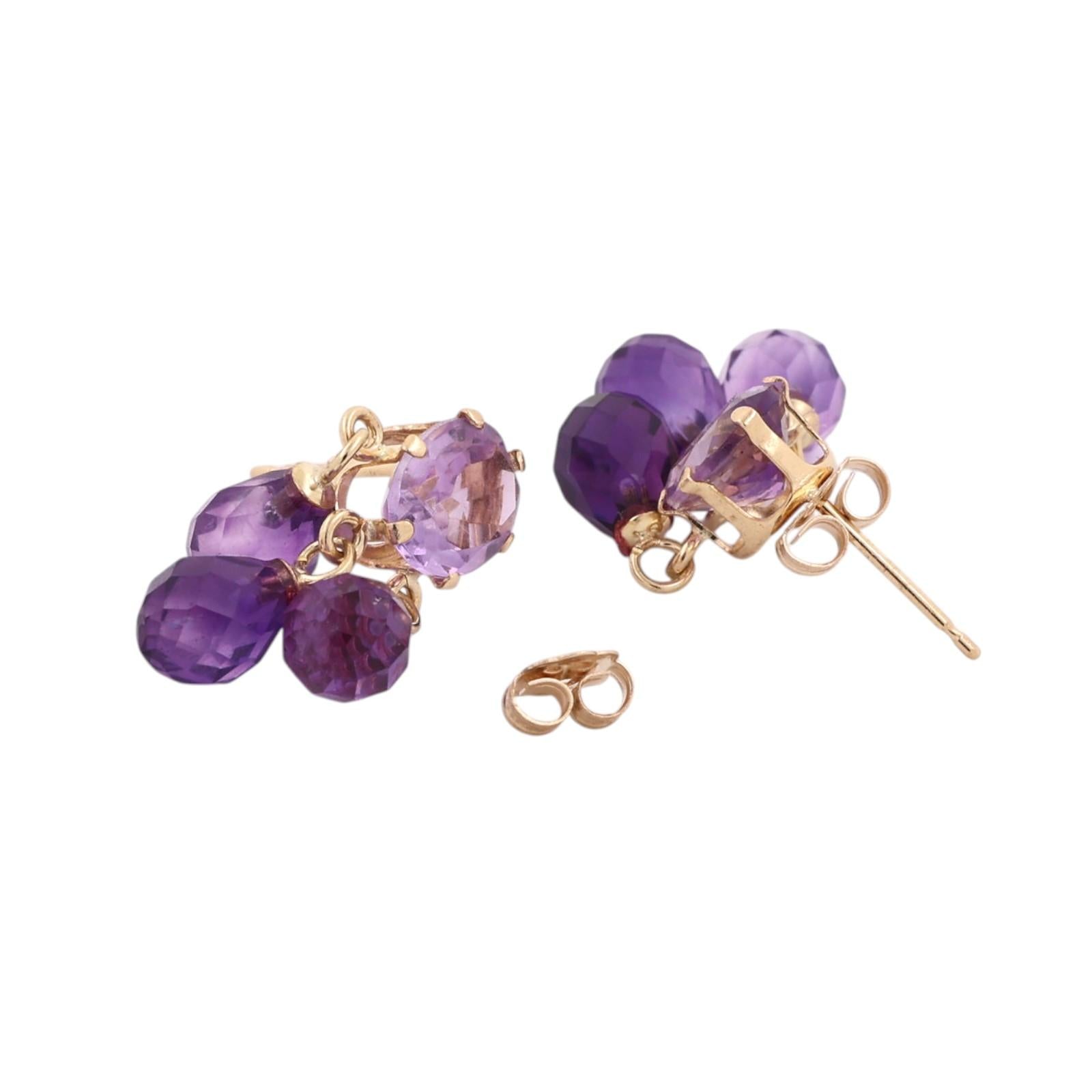 7.60CTW Amethyst Chandelier Drop Earrings 14K Yellow Gold Briolette Estate