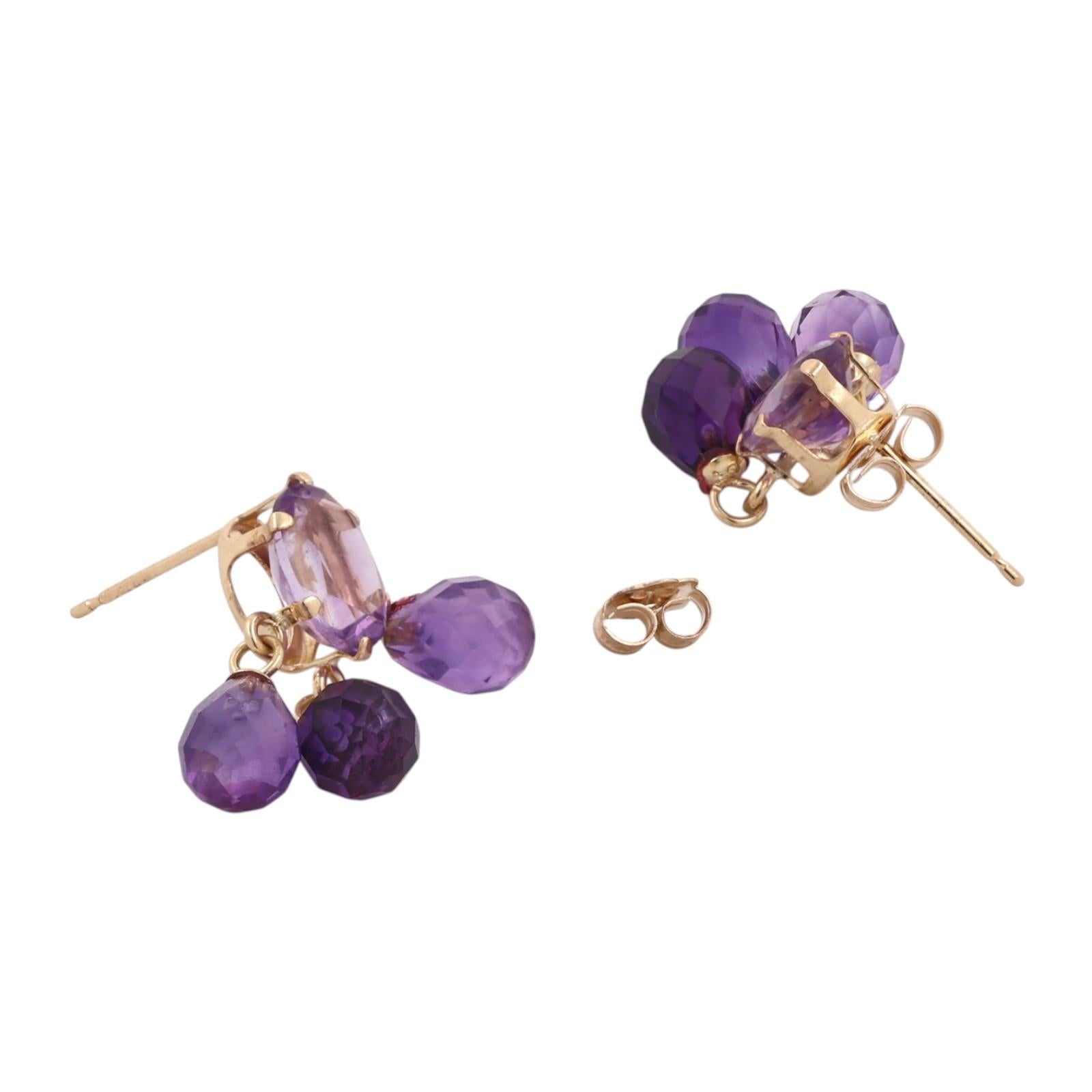 7.60CTW Amethyst Chandelier Drop Earrings 14K Yellow Gold Briolette Estate