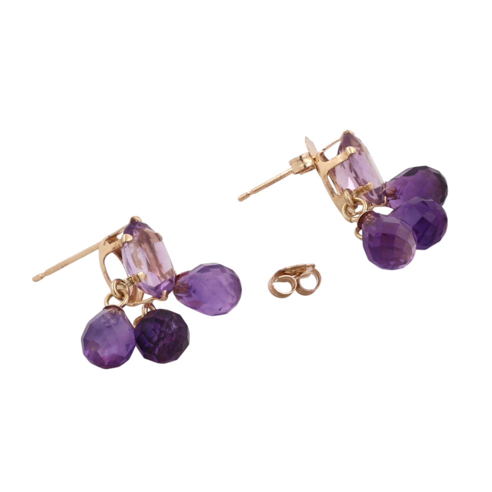 7.60CTW Amethyst Chandelier Drop Earrings 14K Yellow Gold Briolette Estate