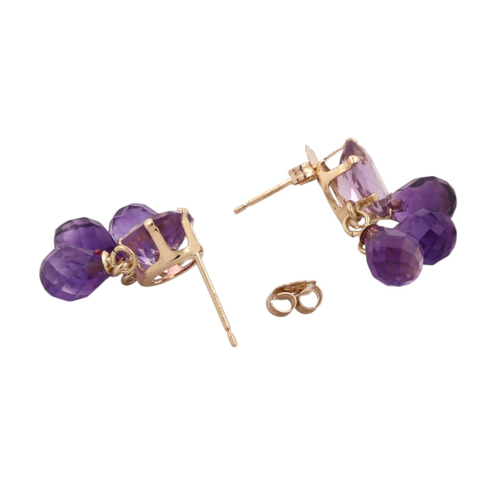 7.60CTW Amethyst Chandelier Drop Earrings 14K Yellow Gold Briolette Estate