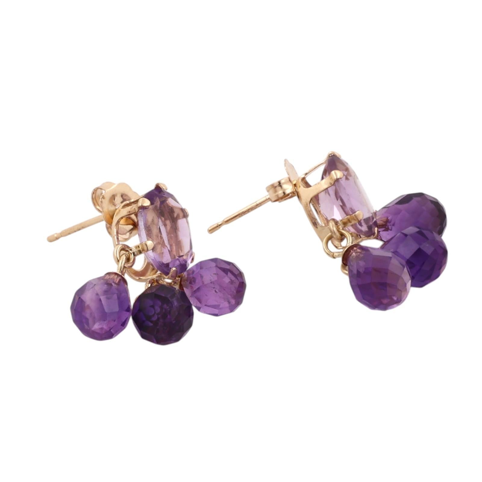 7.60CTW Amethyst Chandelier Drop Earrings 14K Yellow Gold Briolette Estate