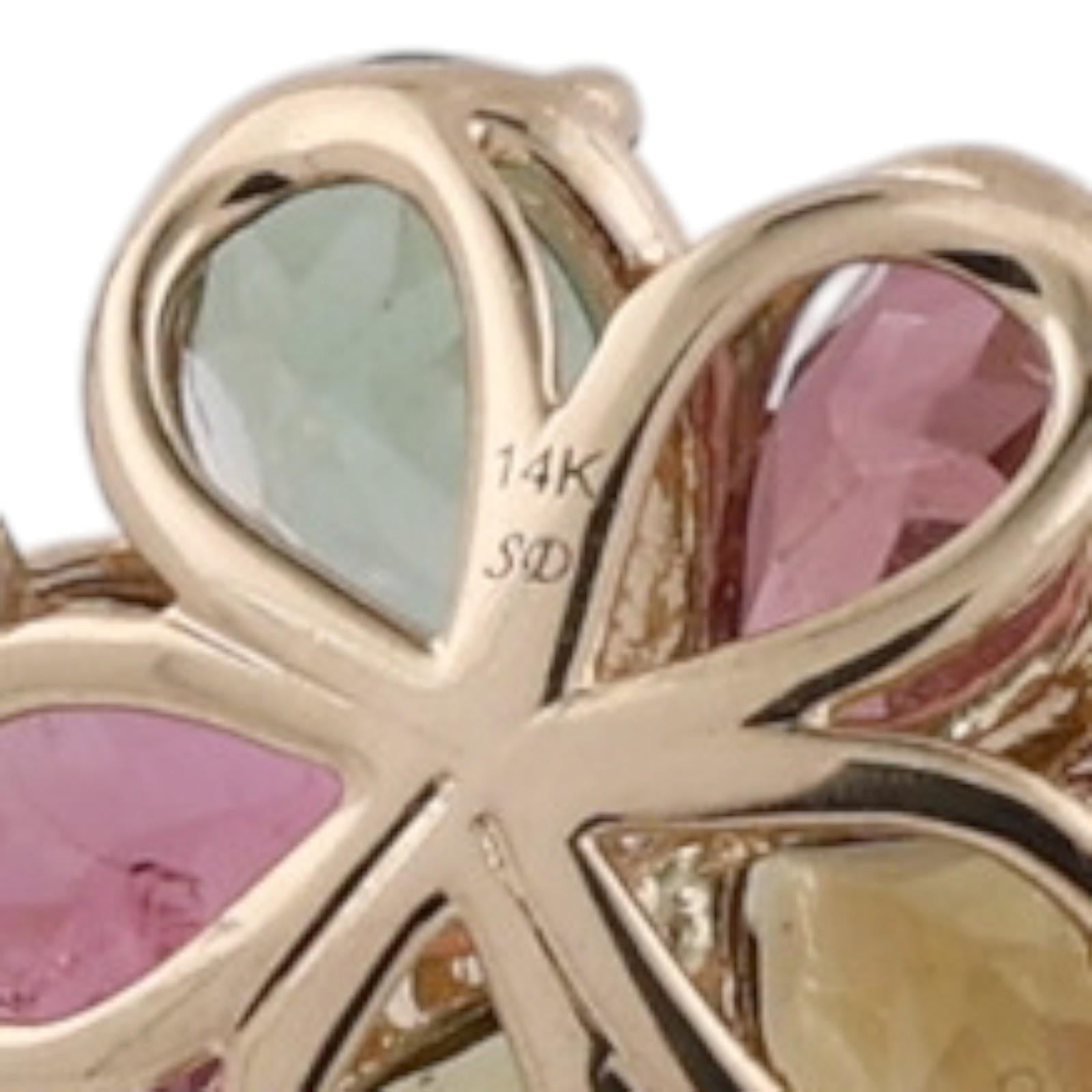 14K Gold Multi Color Tourmaline Diamond Flower Station Necklace 18"