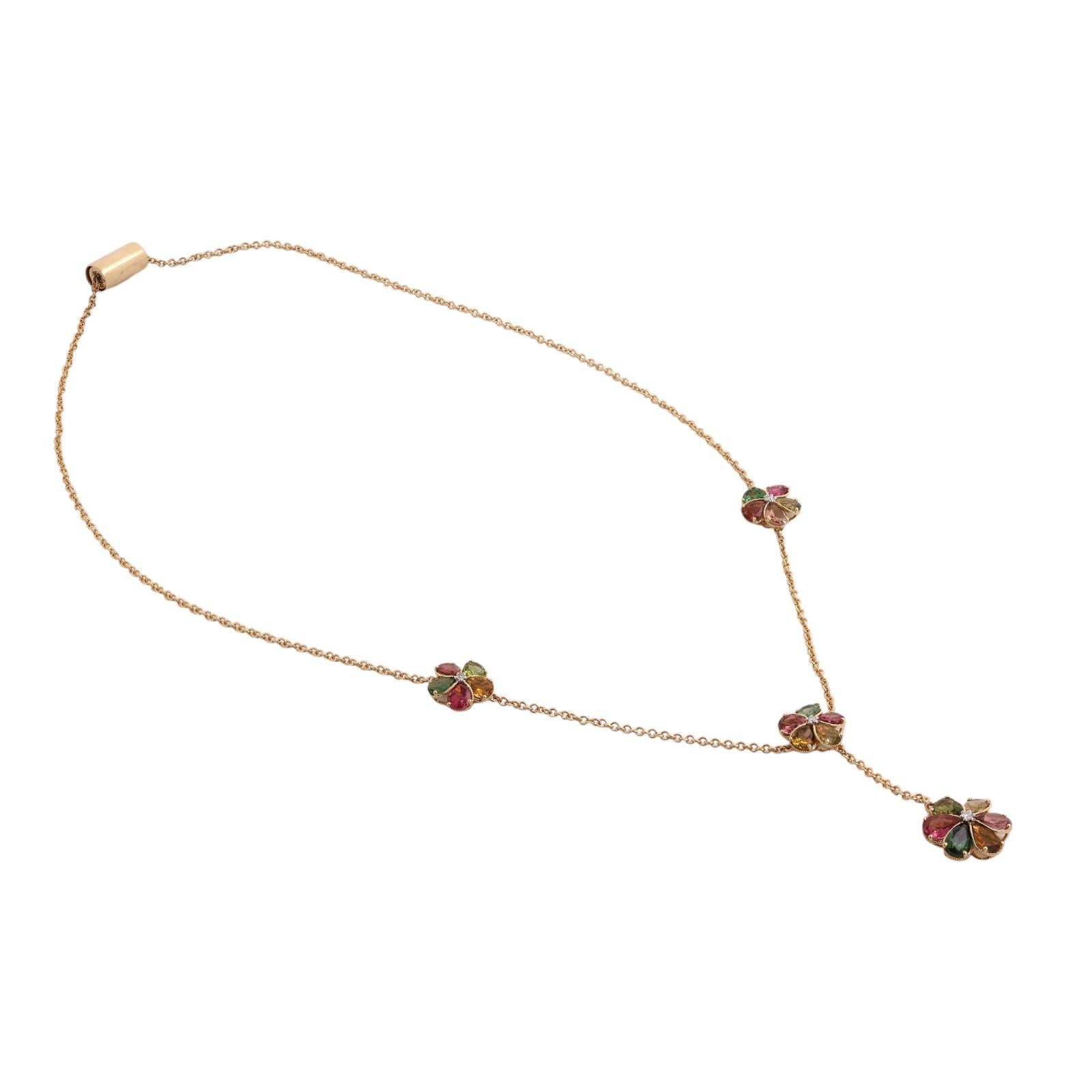14K Gold Multi Color Tourmaline Diamond Flower Station Necklace 18"