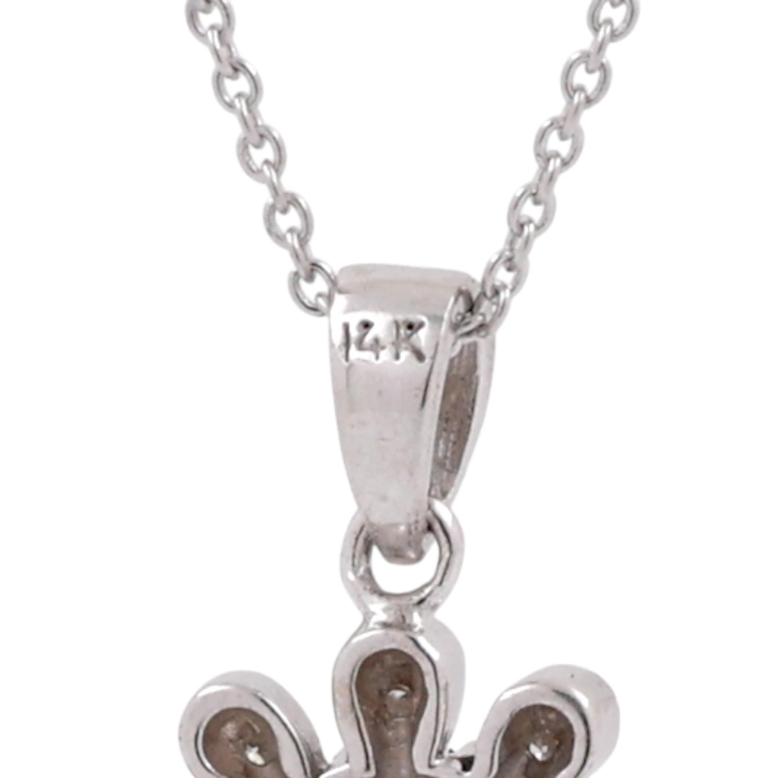 14K White Gold Blue & White Diamond Flower Pendant Chain Necklace 0.65CTW 18-20"