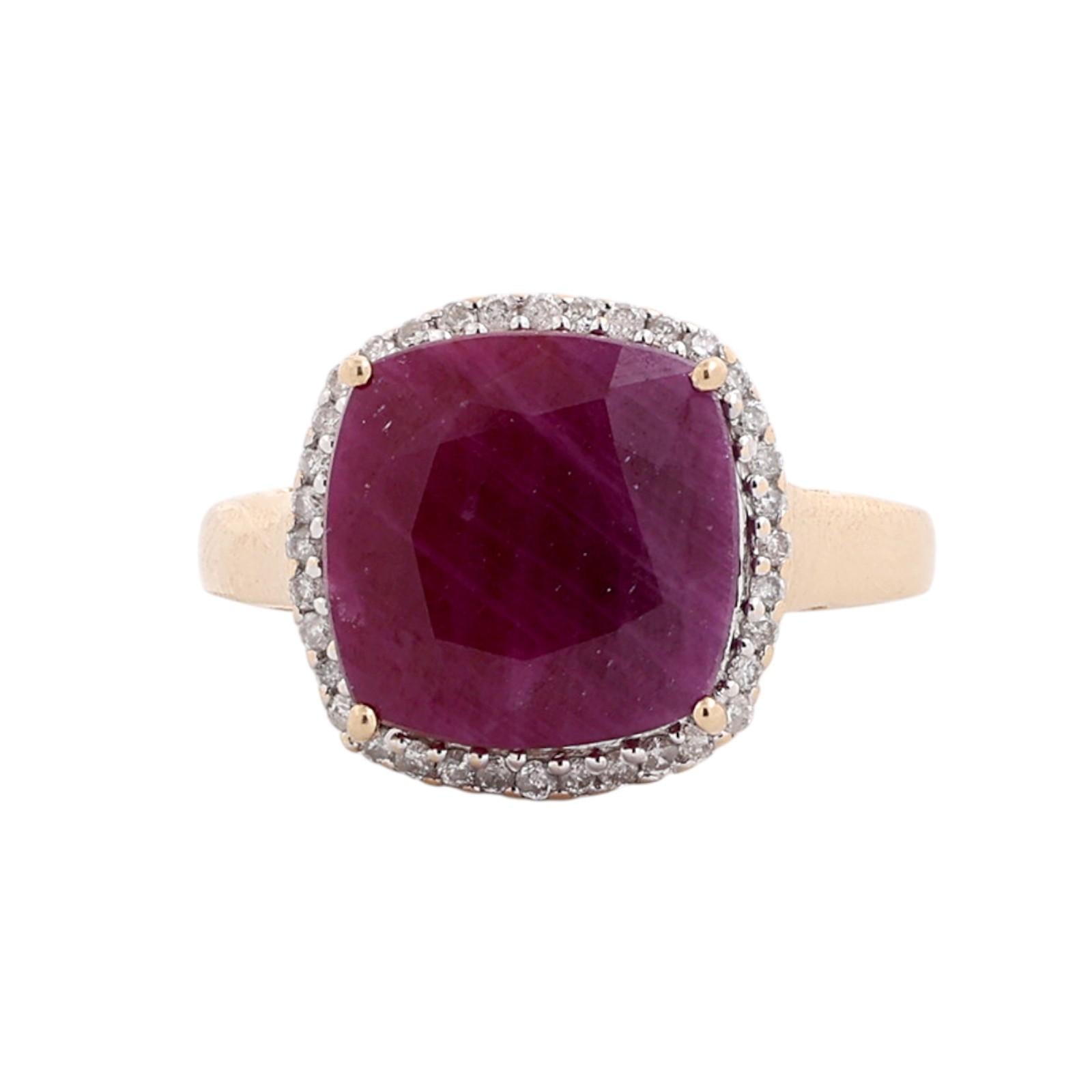 Ruby Diamond Halo Cocktail Ring 14K Gold 5.45 CTW Size 7 Ladies Estate
