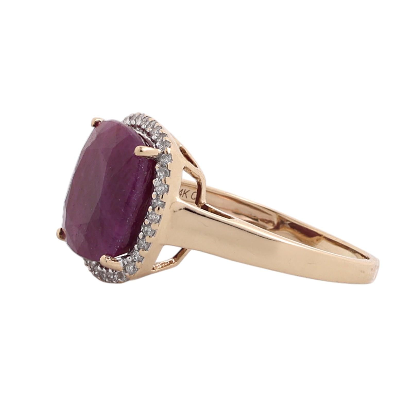 Ruby Diamond Halo Cocktail Ring 14K Gold 5.45 CTW Size 7 Ladies Estate