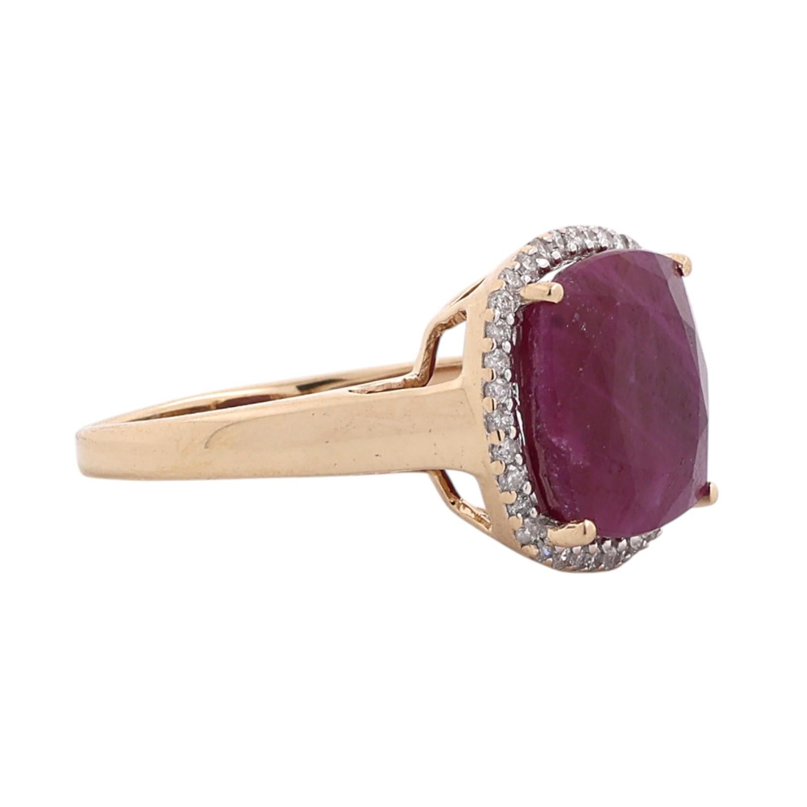 Ruby Diamond Halo Cocktail Ring 14K Gold 5.45 CTW Size 7 Ladies Estate
