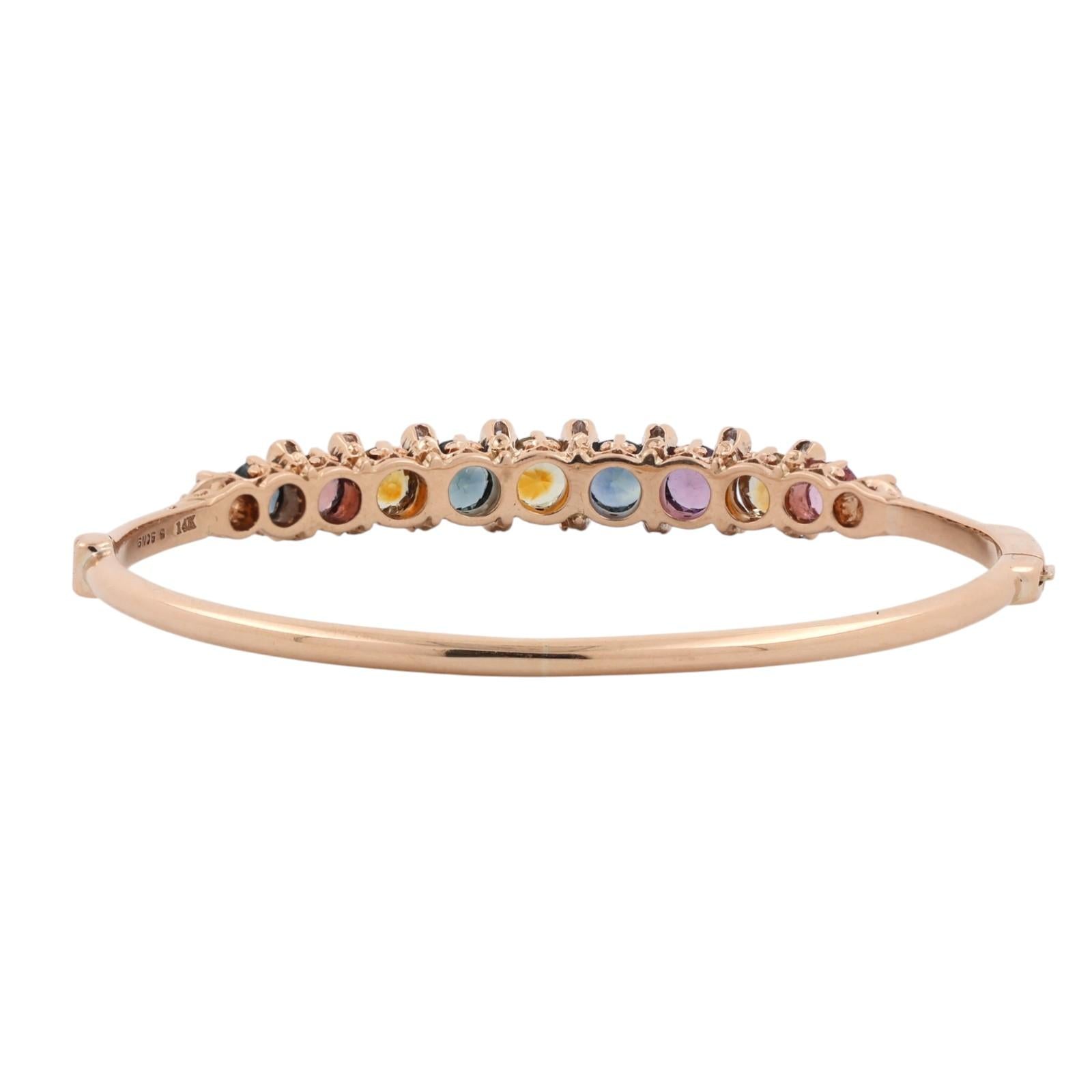 Yellow Gold Multicolored Sapphire Diamond Bangle Bracelet 4.25CTW Estate 6"
