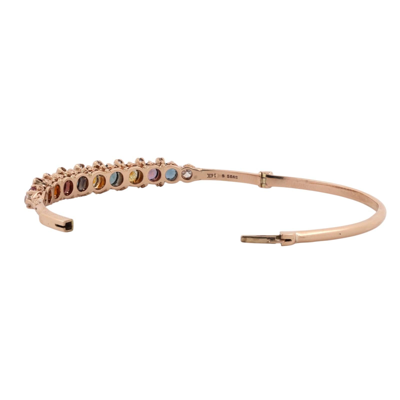 Yellow Gold Multicolored Sapphire Diamond Bangle Bracelet 4.25CTW Estate 6"