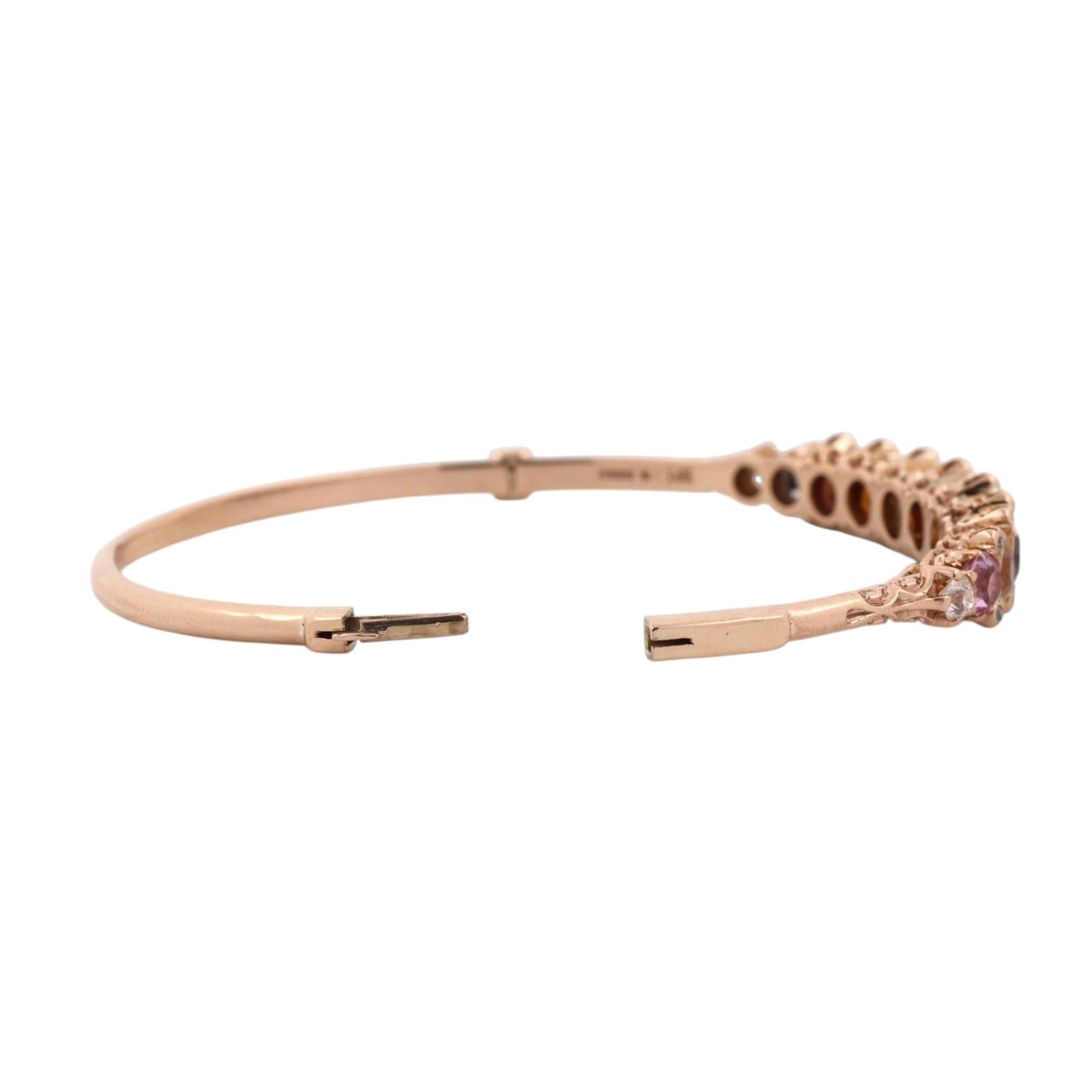 Yellow Gold Multicolored Sapphire Diamond Bangle Bracelet 4.25CTW Estate 6"