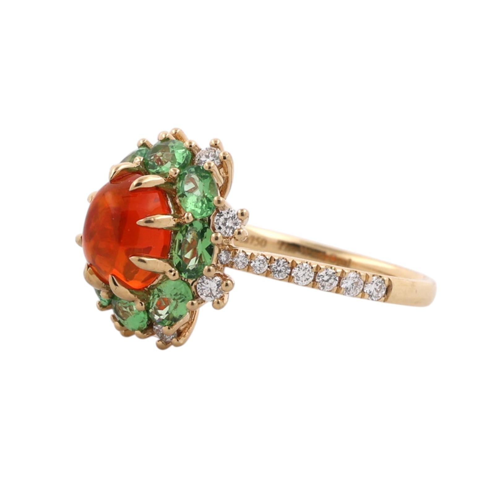 The Wind Opal Fire Opal Tsavorite Diamond Engagement Ring 18K Gold Size 5.25
