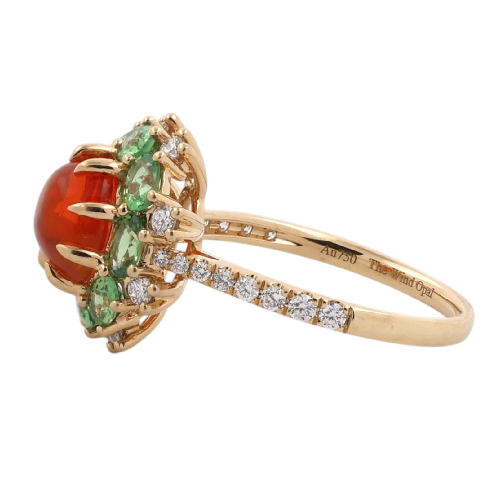 The Wind Opal Fire Opal Tsavorite Diamond Engagement Ring 18K Gold Size 5.25