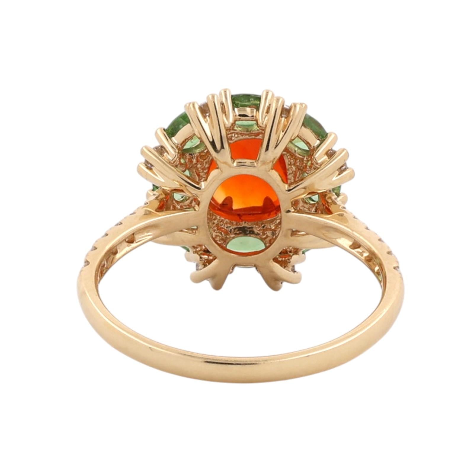 The Wind Opal Fire Opal Tsavorite Diamond Engagement Ring 18K Gold Size 5.25