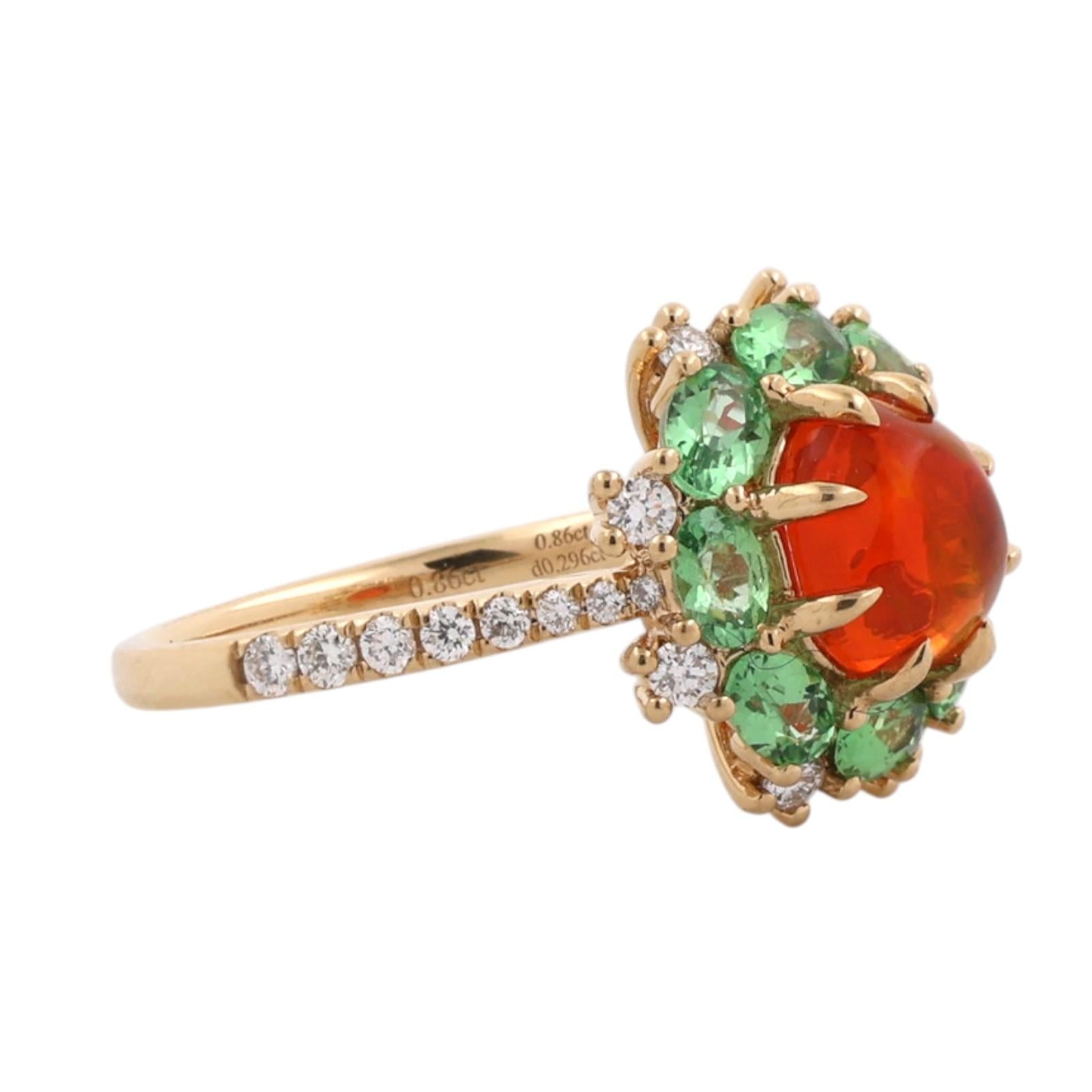 The Wind Opal Fire Opal Tsavorite Diamond Engagement Ring 18K Gold Size 5.25