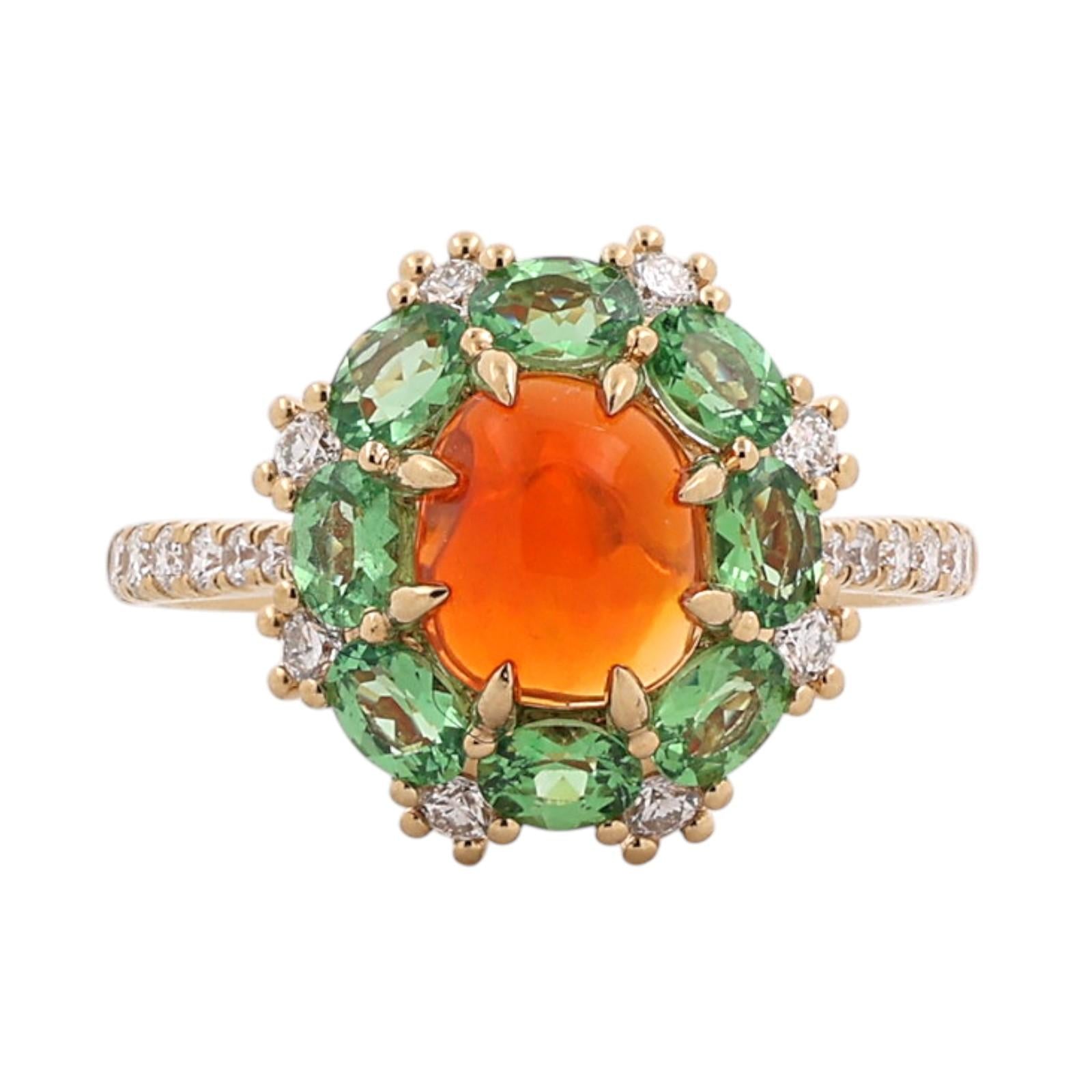 The Wind Opal Fire Opal Tsavorite Diamond Engagement Ring 18K Gold Size 5.25