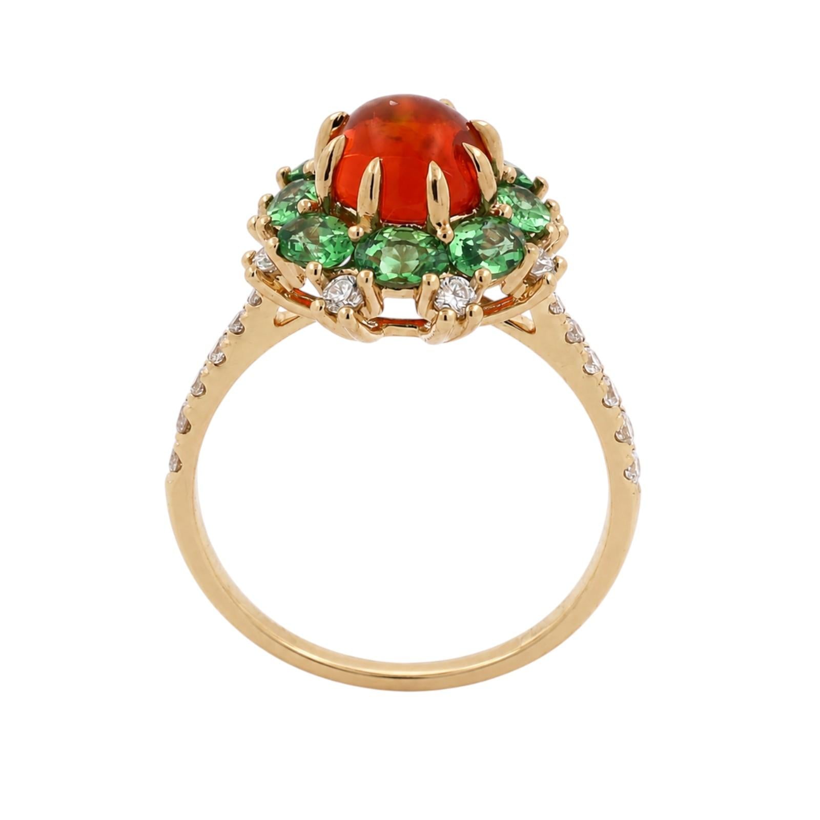 The Wind Opal Fire Opal Tsavorite Diamond Engagement Ring 18K Gold Size 5.25