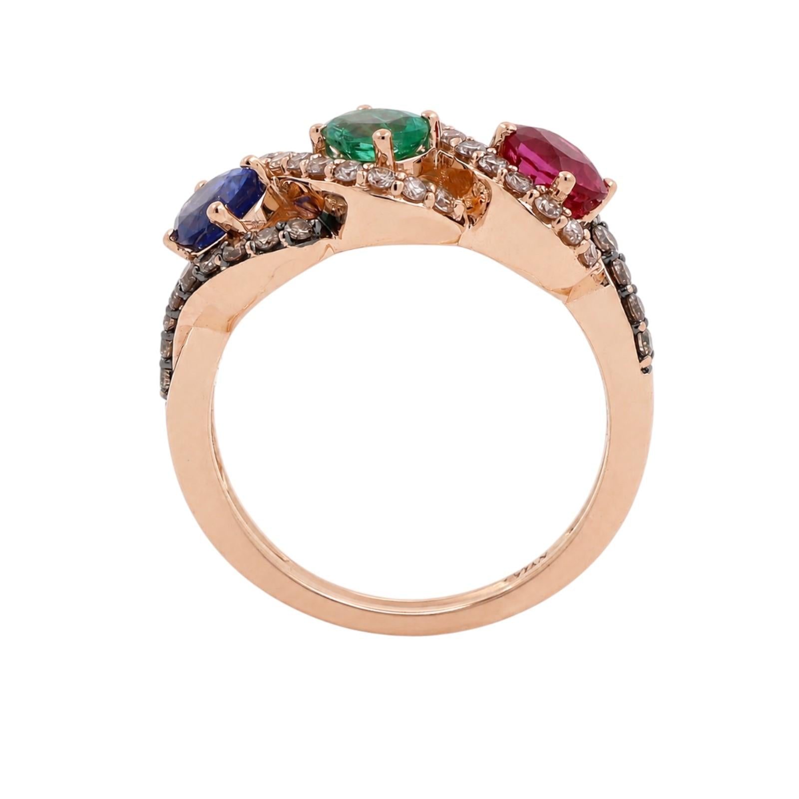 Le Vian 14K Rose Gold Ruby Emerald Sapphire Diamond Ring Size 6.25