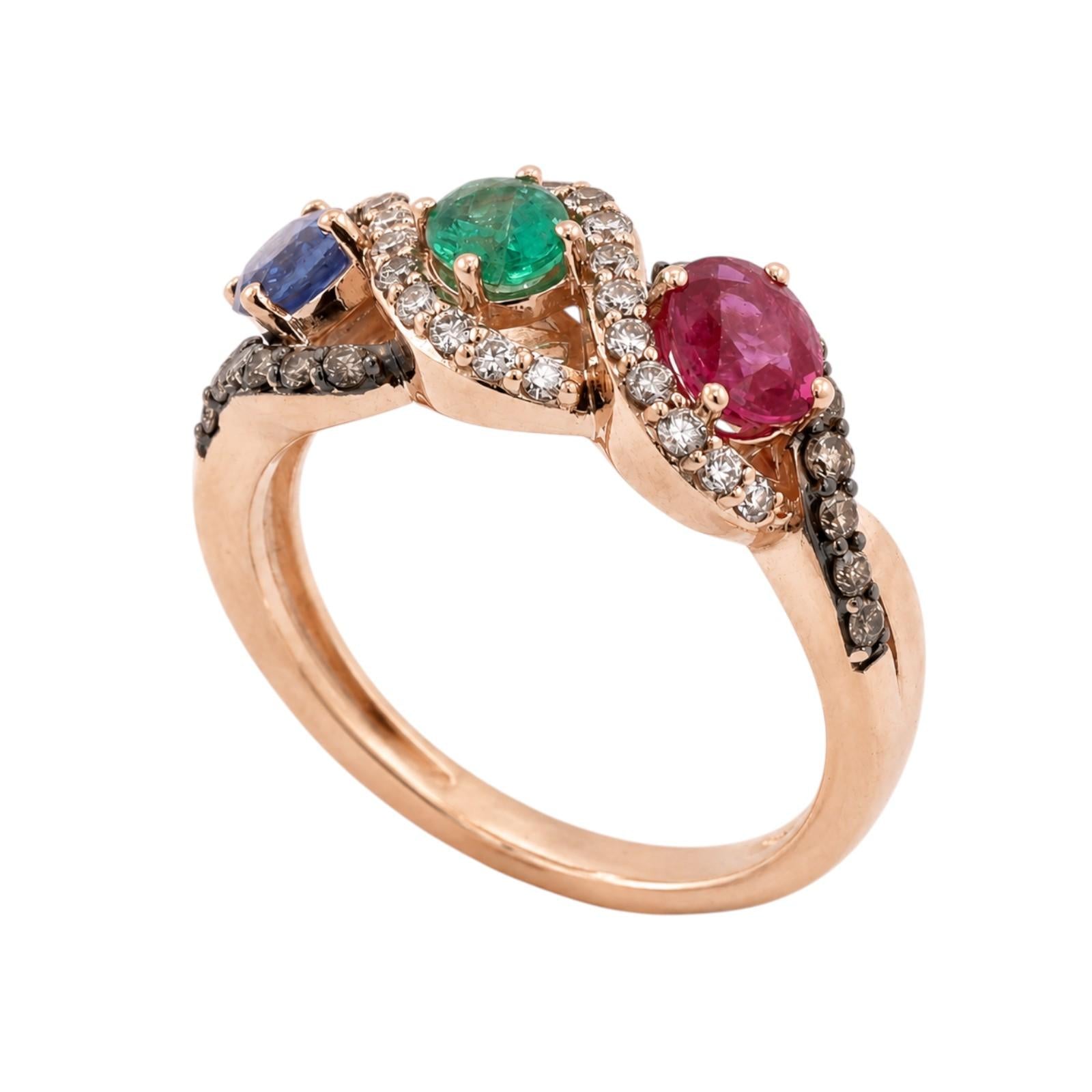 Le Vian 14K Rose Gold Ruby Emerald Sapphire Diamond Ring Size 6.25