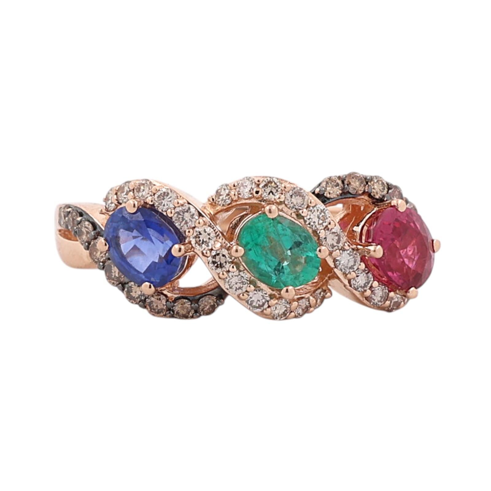 Le Vian 14K Rose Gold Ruby Emerald Sapphire Diamond Ring Size 6.25