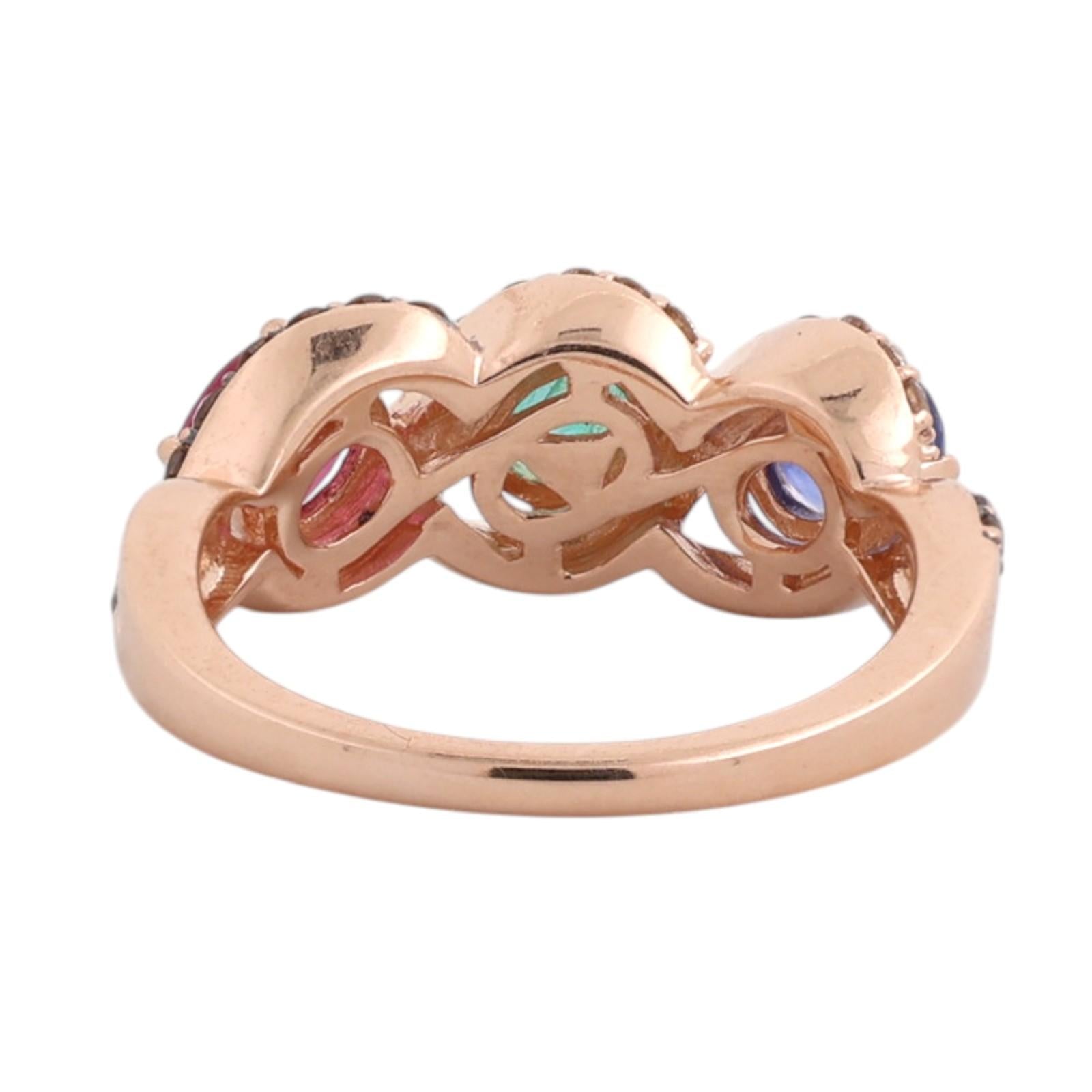 Le Vian 14K Rose Gold Ruby Emerald Sapphire Diamond Ring Size 6.25