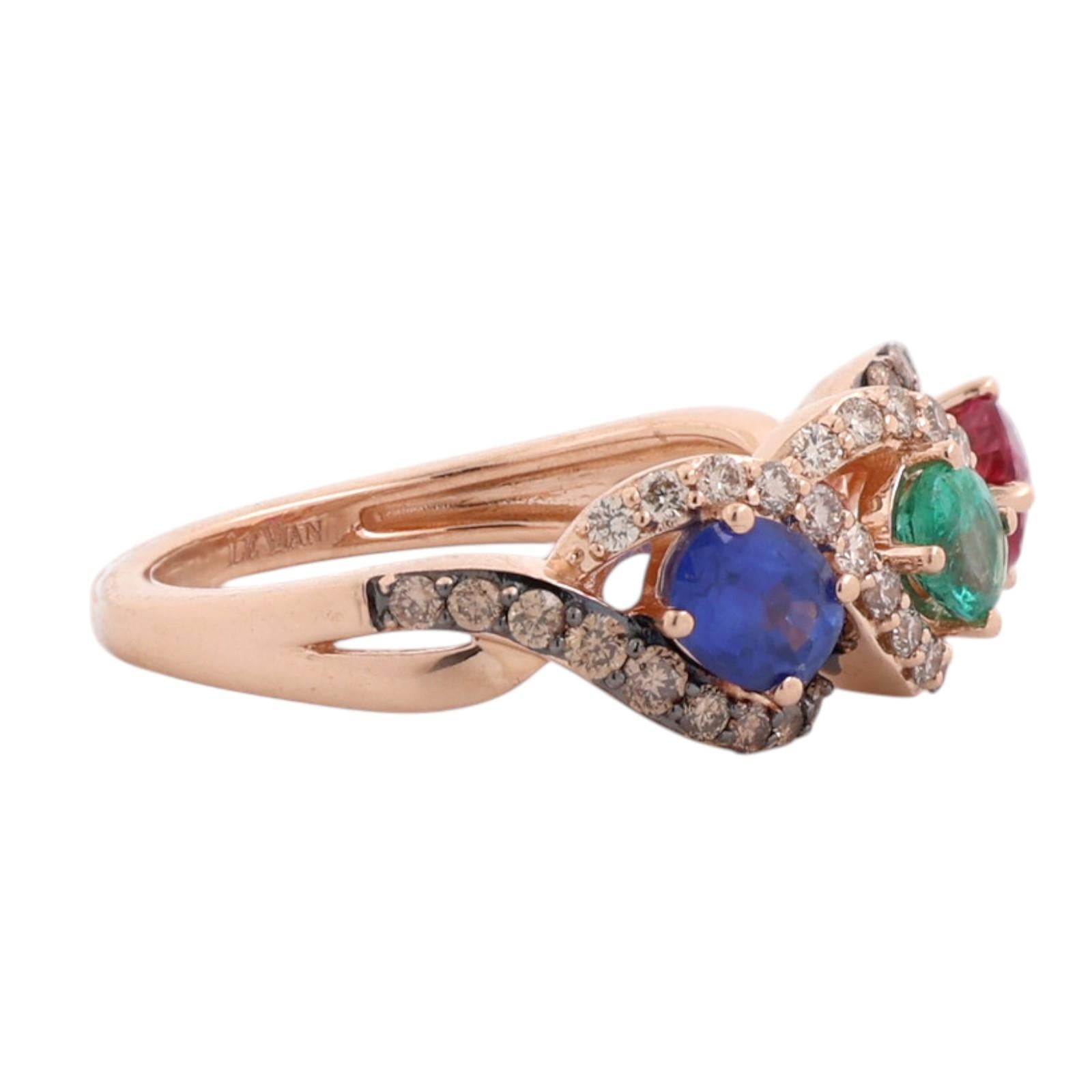 Le Vian 14K Rose Gold Ruby Emerald Sapphire Diamond Ring Size 6.25