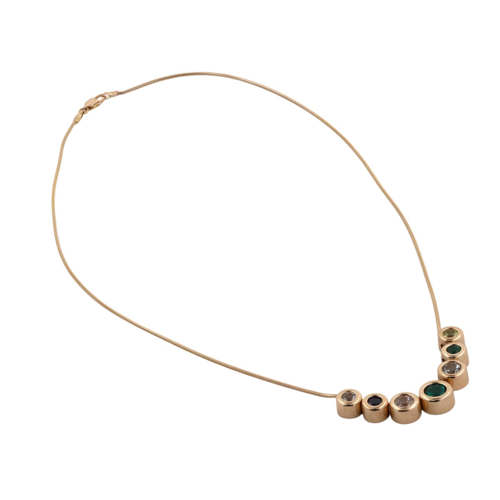 14K Gold Multi Gemstone Bezel Bubble Necklace Topaz Emerald Sapphire Peridot 17"