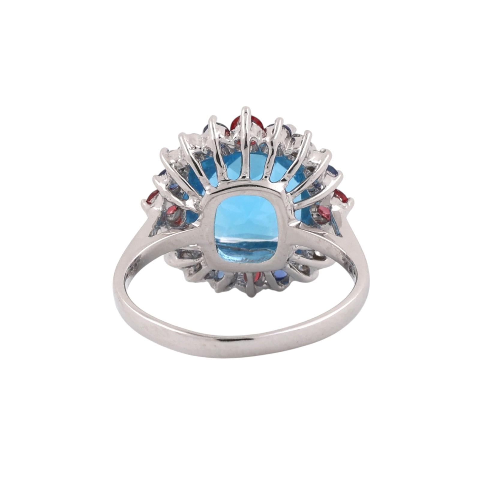 5.36CTW Blue Topaz Mixed Sapphire Diamond 14K White Gold Ring Size 6 NEW