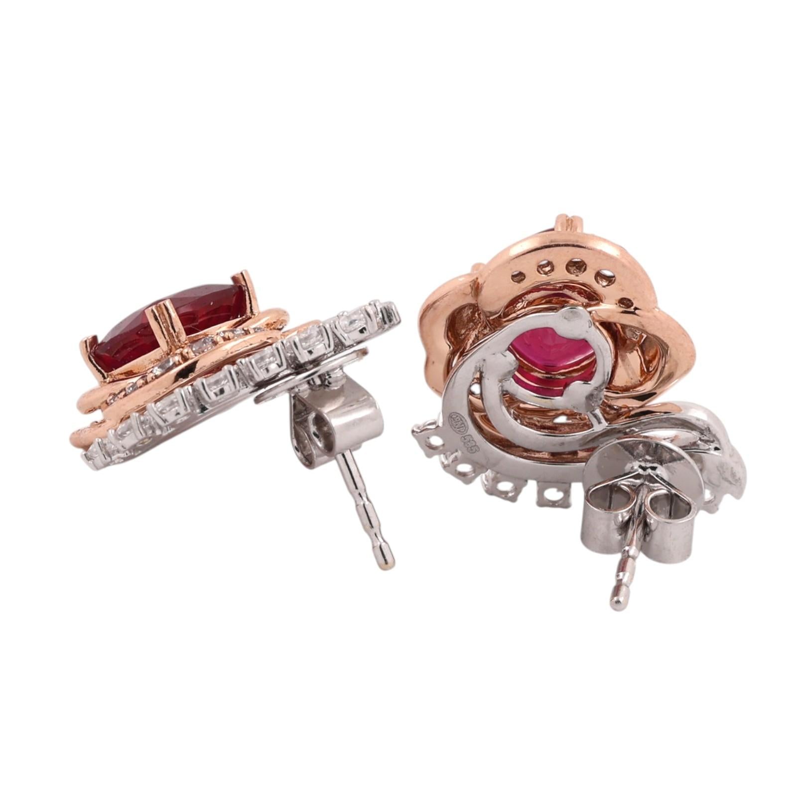 14K Rose White Two Tone Gold Ruby Diamond Earrings 4.50CTW Ladies Estate