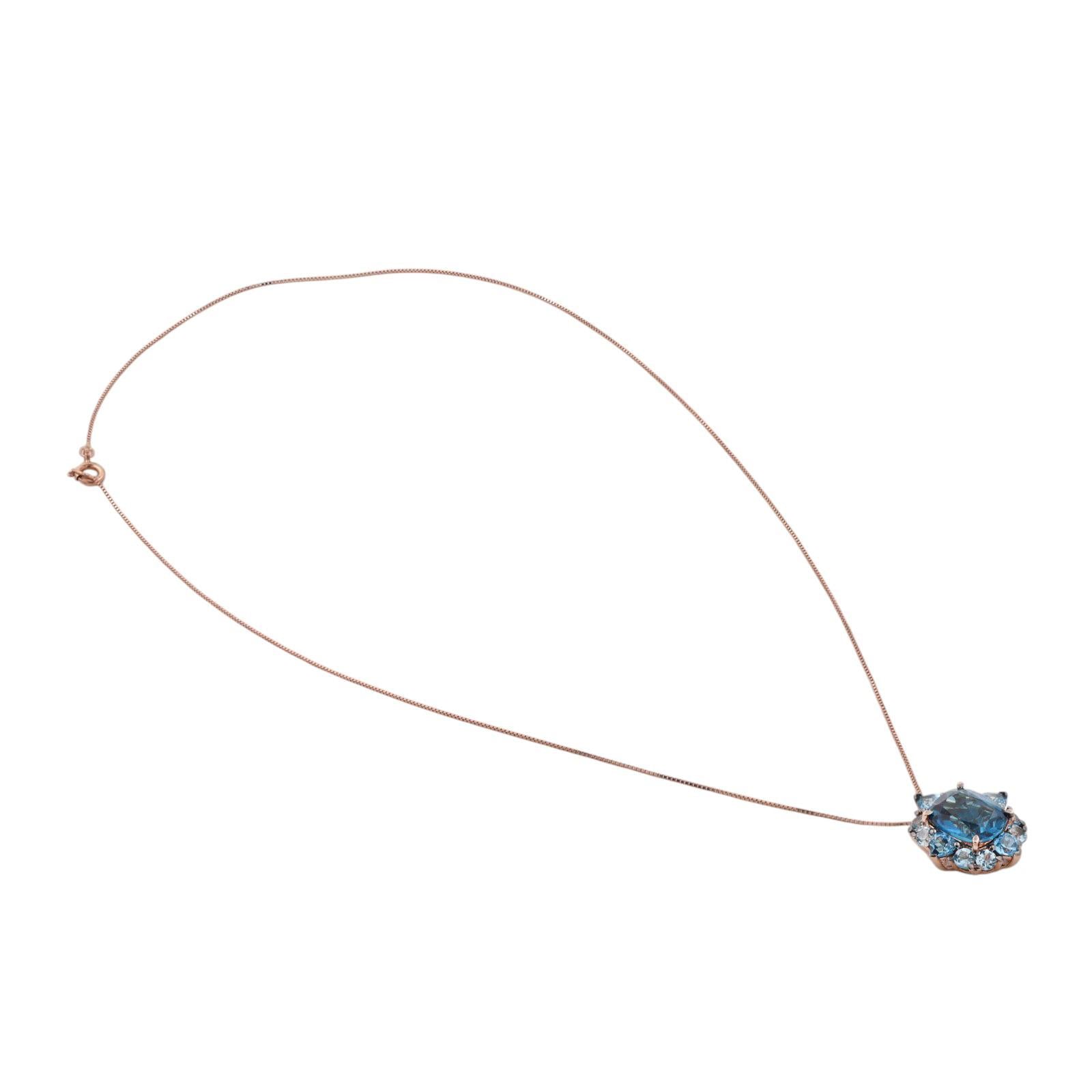 Le Vian Blue Topaz Pendant Chain Necklace 14K Rose Gold 5.96CTW 18"