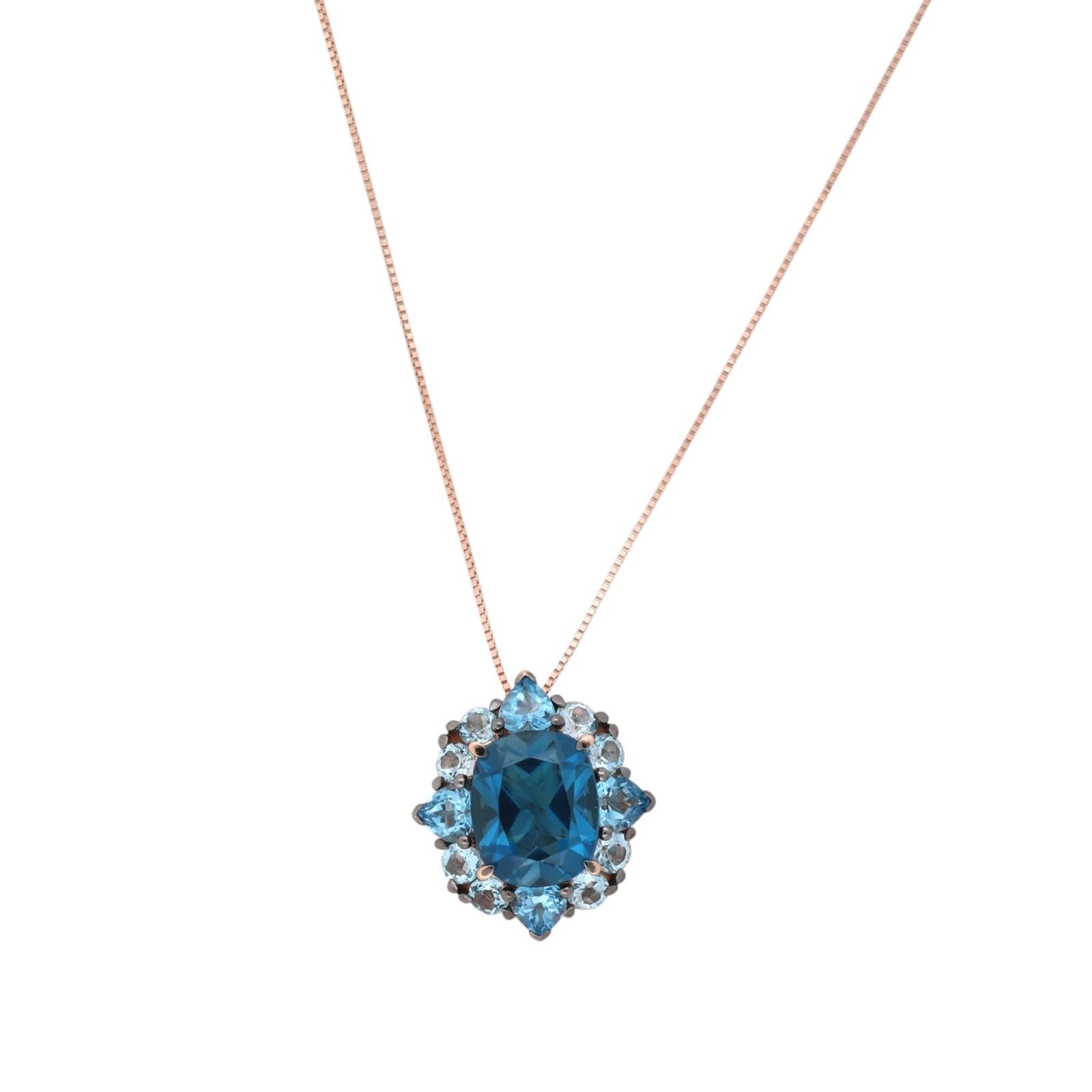 Le Vian Blue Topaz Pendant Chain Necklace 14K Rose Gold 5.96CTW 18"
