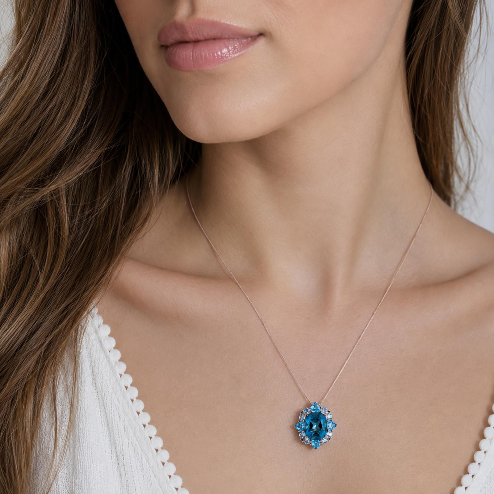 Le Vian Blue Topaz Pendant Chain Necklace 14K Rose Gold 5.96CTW 18"