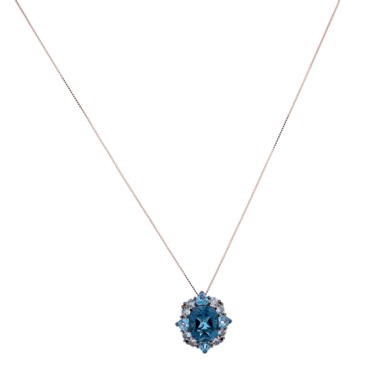 Le Vian Blue Topaz Pendant Chain Necklace 14K Rose Gold 5.96CTW 18"