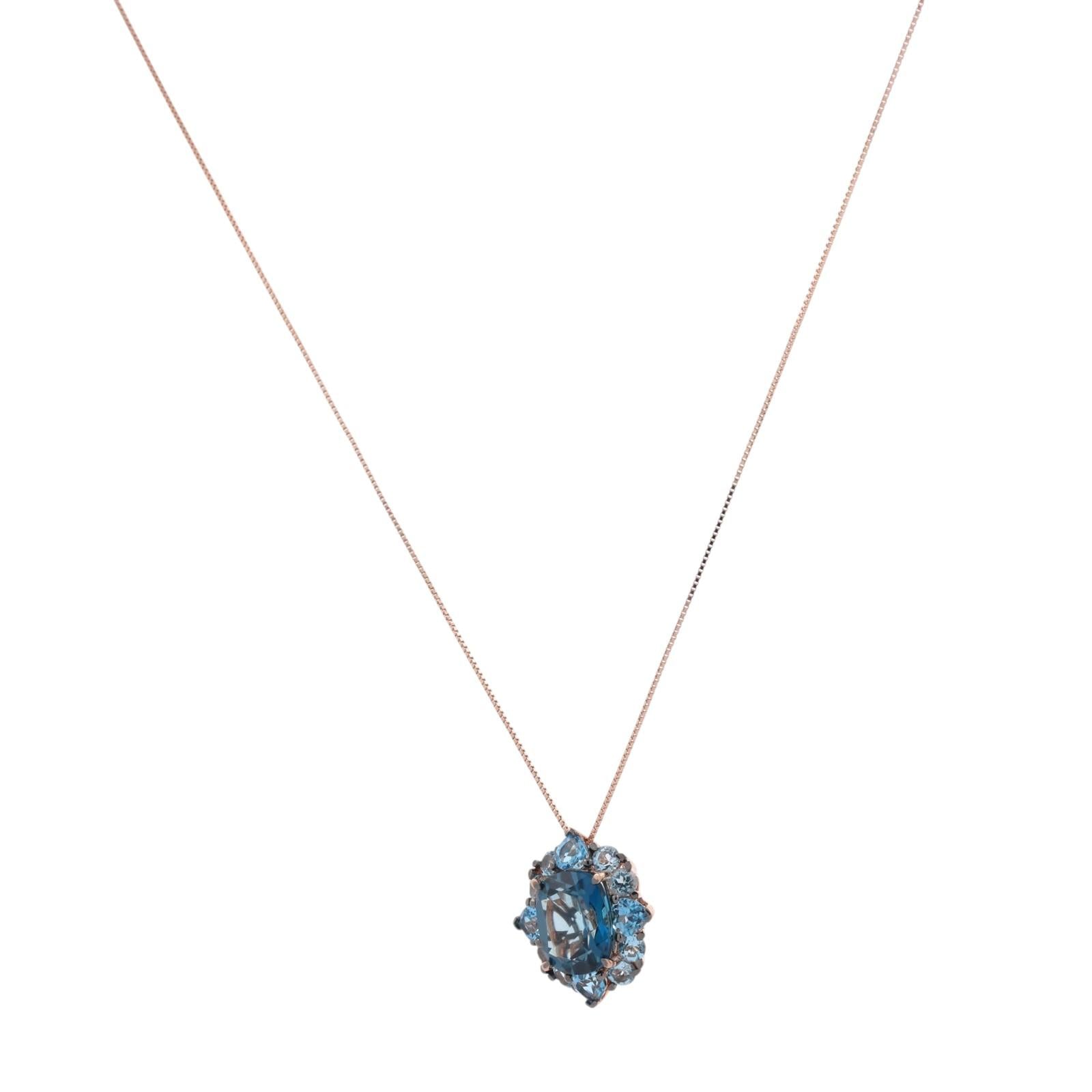 Le Vian Blue Topaz Pendant Chain Necklace 14K Rose Gold 5.96CTW 18"