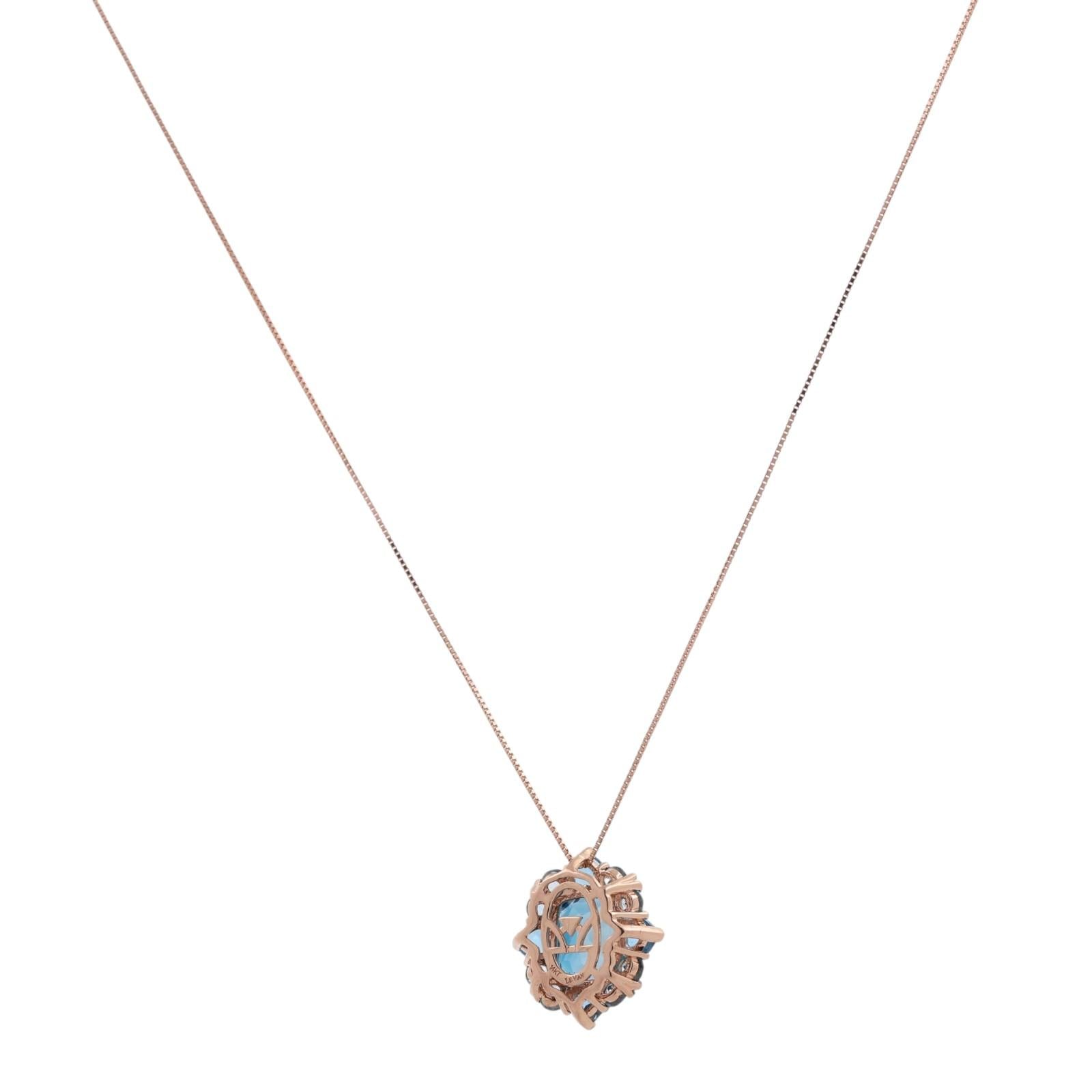 Le Vian Blue Topaz Pendant Chain Necklace 14K Rose Gold 5.96CTW 18"