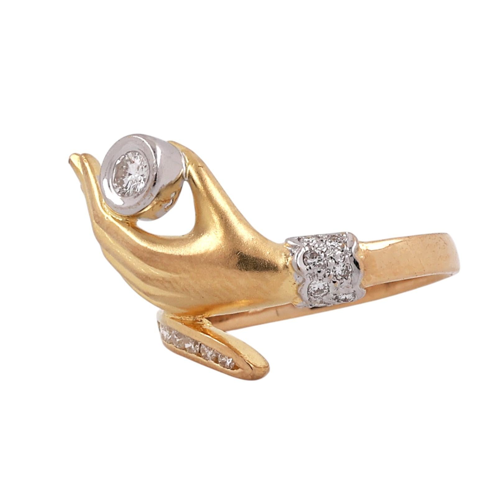 18K Two Tone Gold 0.25 CTW Natural Diamond Bypass Hand Statement Ring Size 5.25