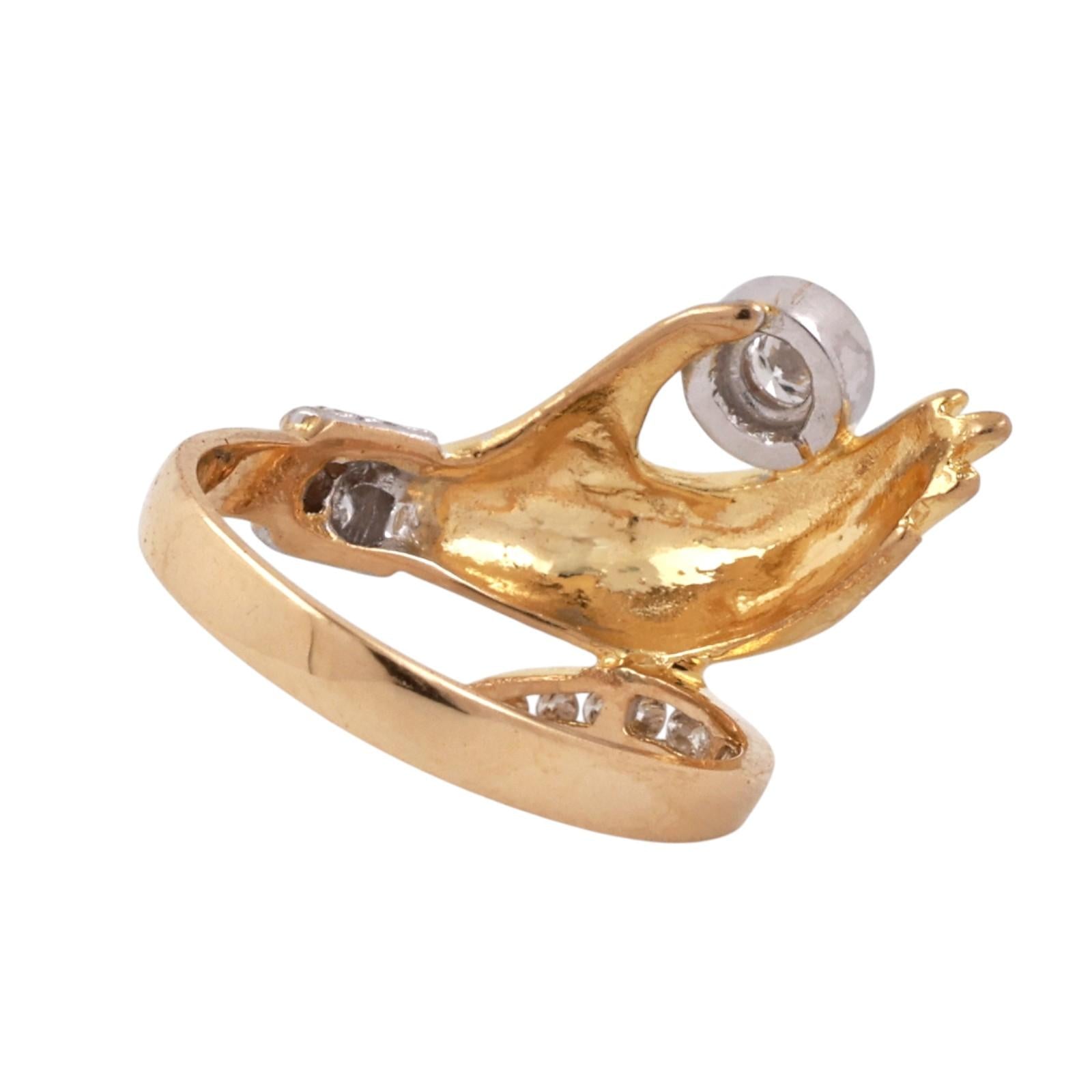 18K Two Tone Gold 0.25 CTW Natural Diamond Bypass Hand Statement Ring Size 5.25