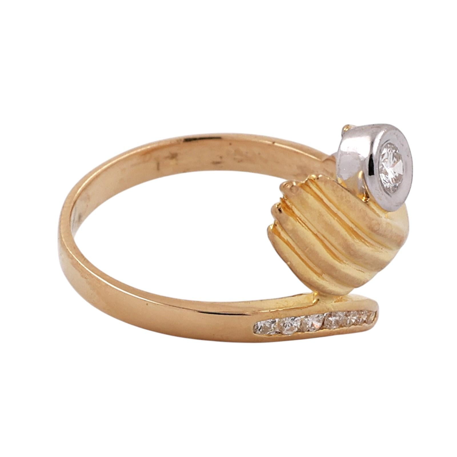 18K Two Tone Gold 0.25 CTW Natural Diamond Bypass Hand Statement Ring Size 5.25