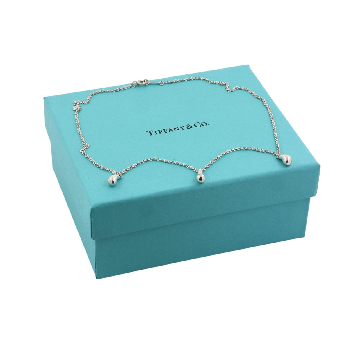 Tiffany & Co. Elsa Peretti Three Teardrop Necklace Sterling Silver 925 16"