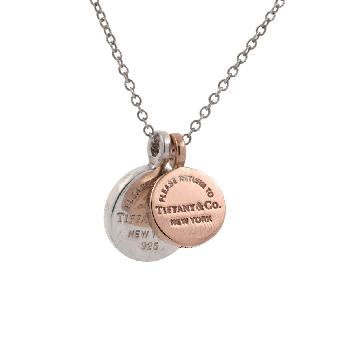 Tiffany & Co. Return to Tiffany Double Round Tag Necklace Silver Rubedo 16-18"